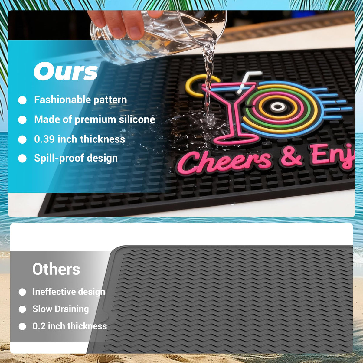Neon Tiki Black Bar Mat 18 x 12 Inch