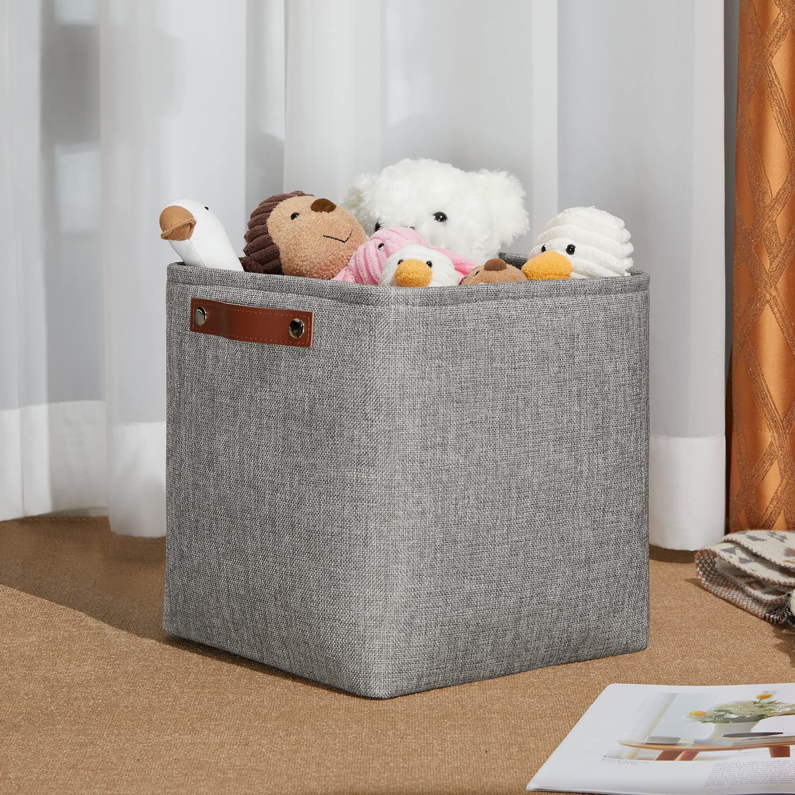 11 inch Cube Stroage Bins 4 Pack Small Grey Square Storage Baskets Cube Organizer (4 Count)