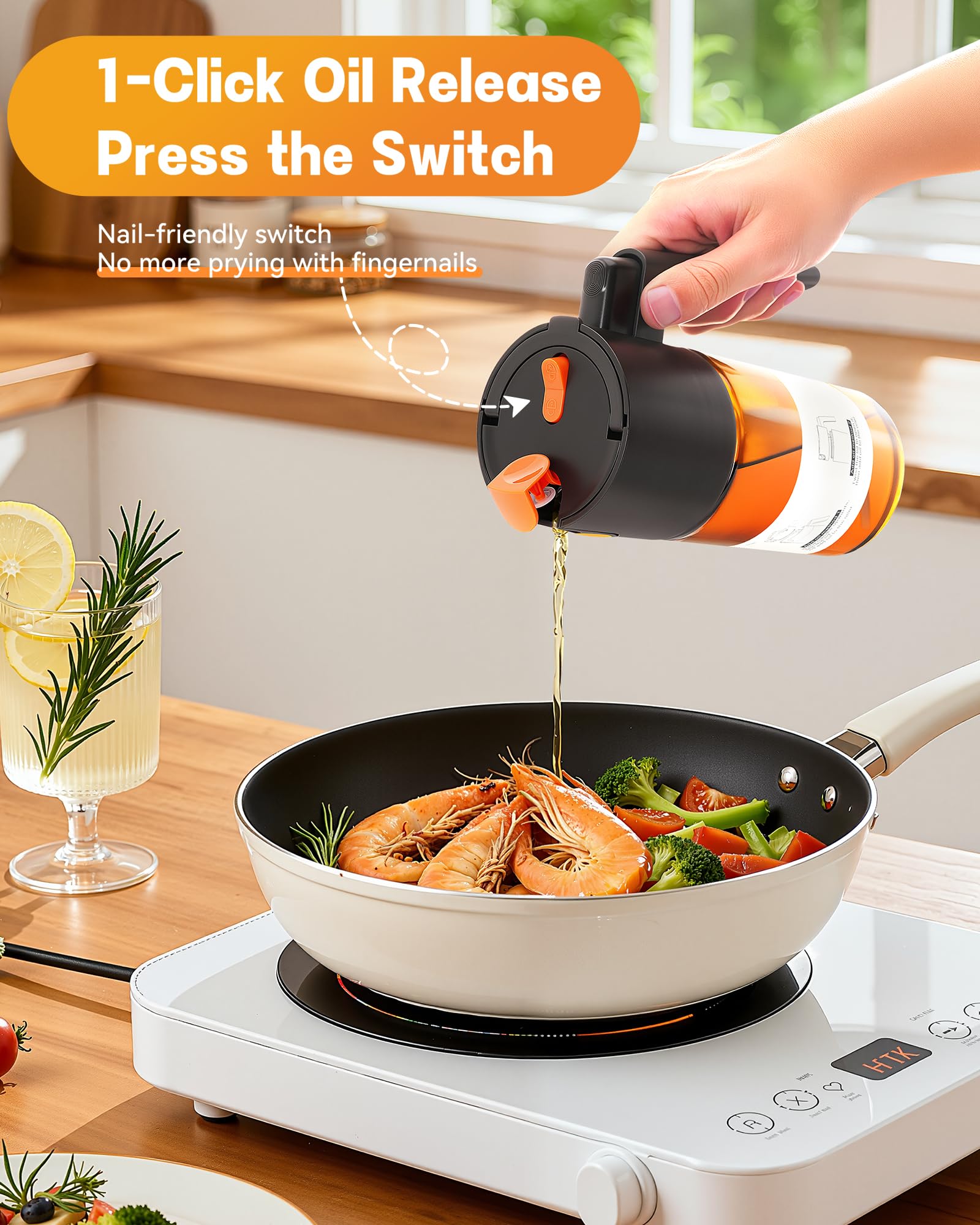 Olive Oil Sprayer & Dispenser Bottle for Cooking 17oz Dark Glass Oil Mister