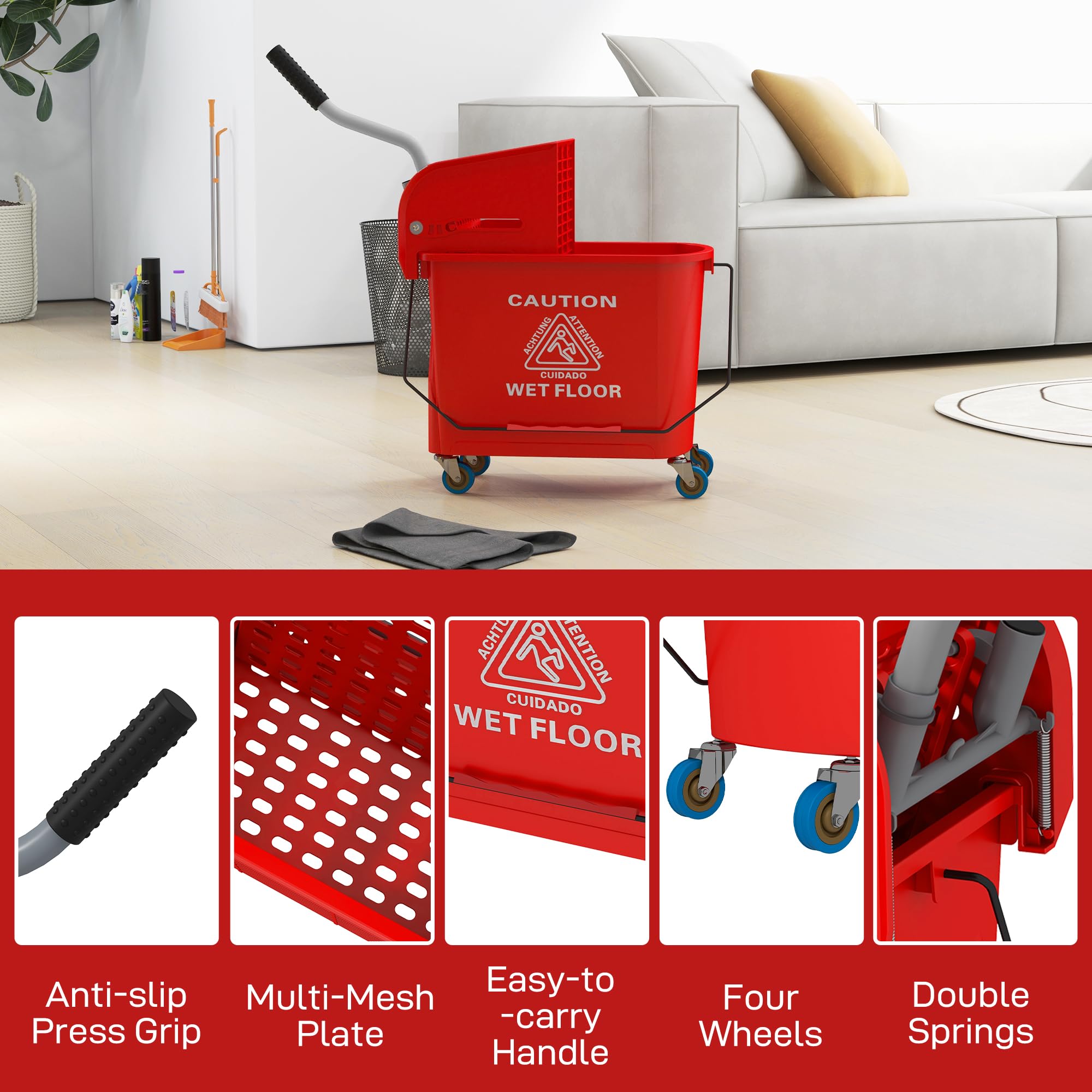 Compact Mop Bucket with Wringer on Wheels for Floor Cleaning