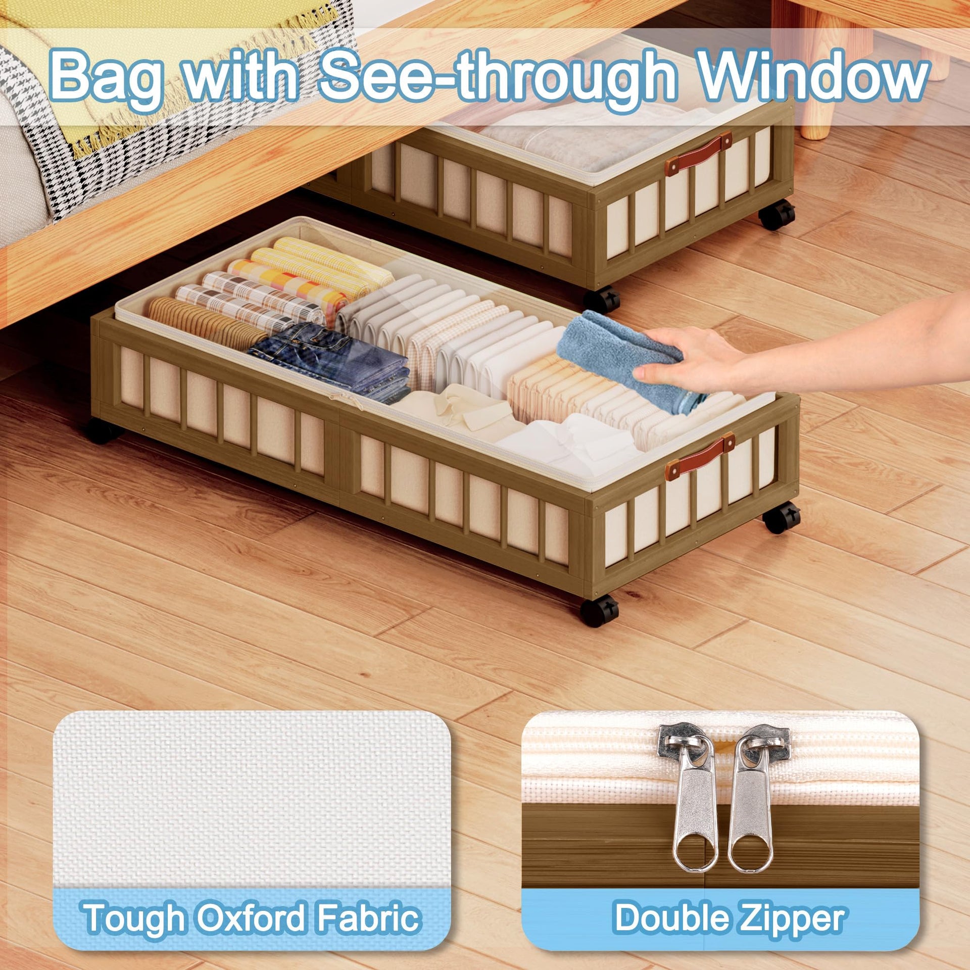 2 Pack Bamboo Under Bed Storage with Wheels (2 Count)