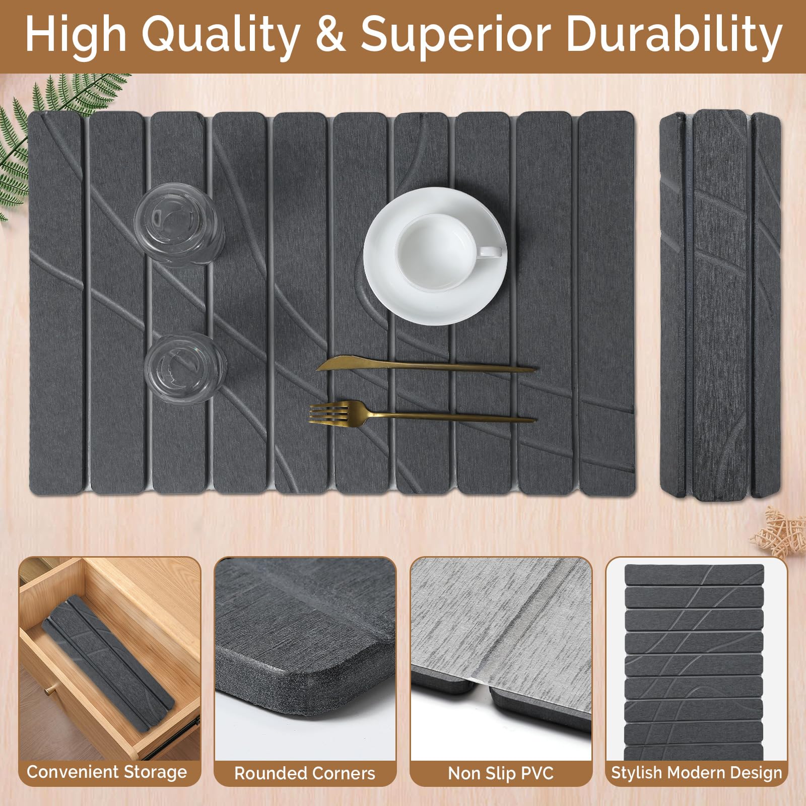 Large Stone Dish Drying Mat for Kitchen Counter (2 Count)