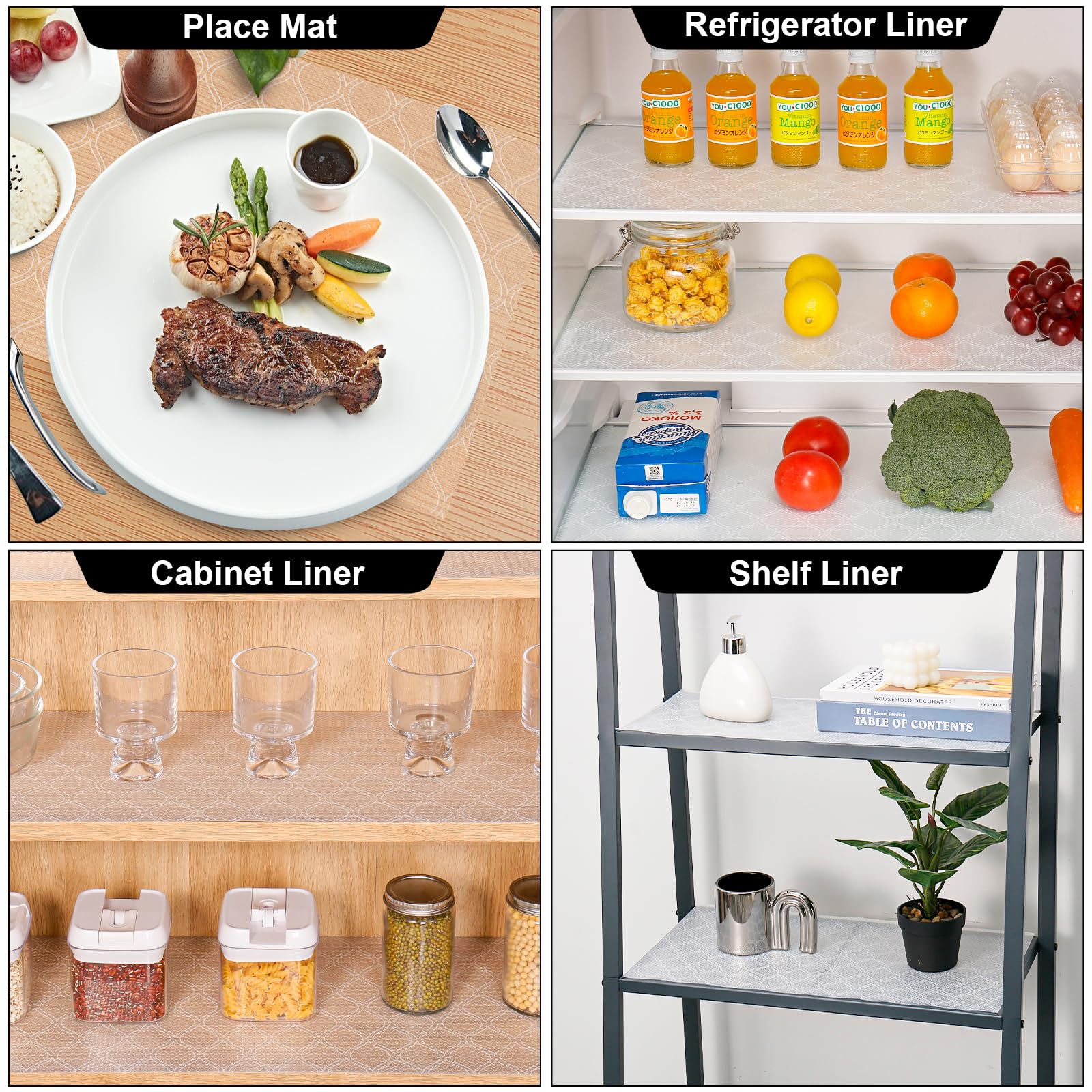 Shelf Liner for Kitchen Cabinets Waterproof Kitchen Cupboard Liner Plastic Drawer Mats EVA Material Non Adhesive Fridge Mats for Shelves