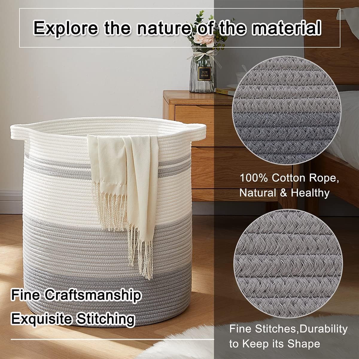 80L Laundry Basket Laundry Hamper Nursery Hamper White&Gray