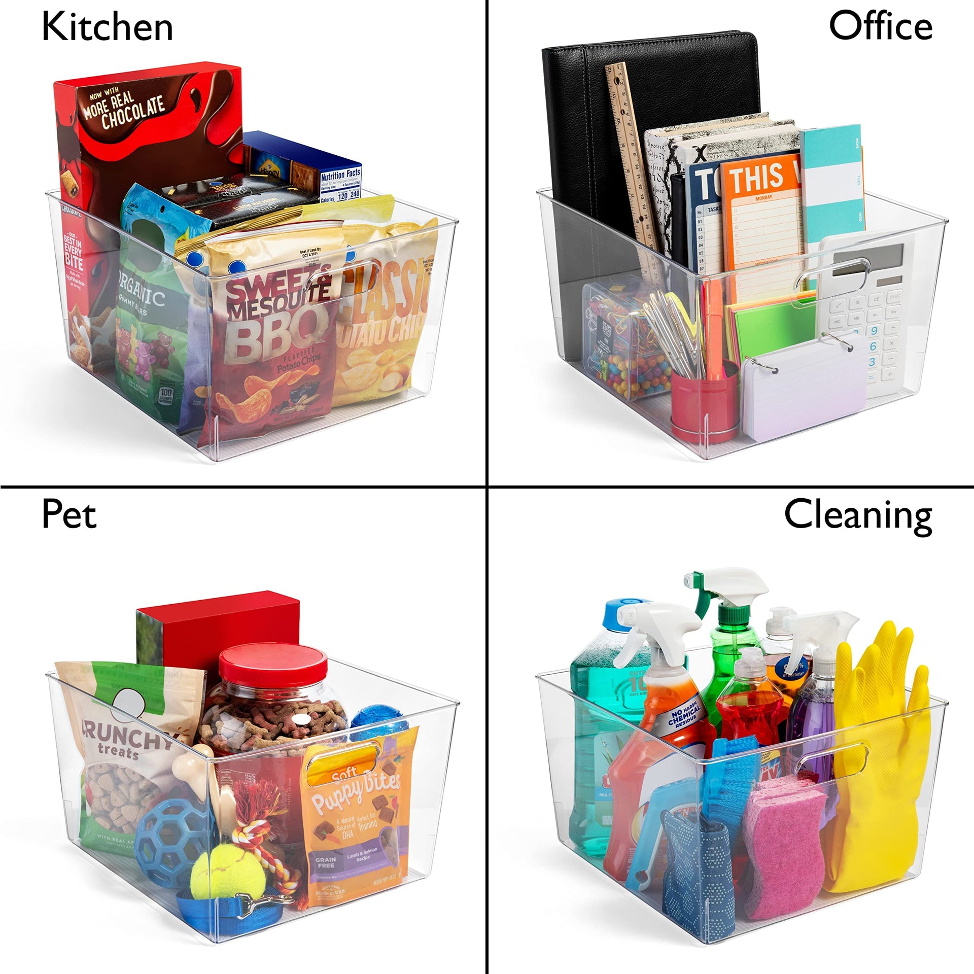 Clear Plastic Storage Bins for Kitchen (4 Count)