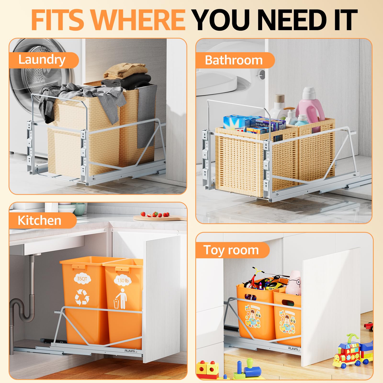 Double Pull Out Trash Can Under Cabinet