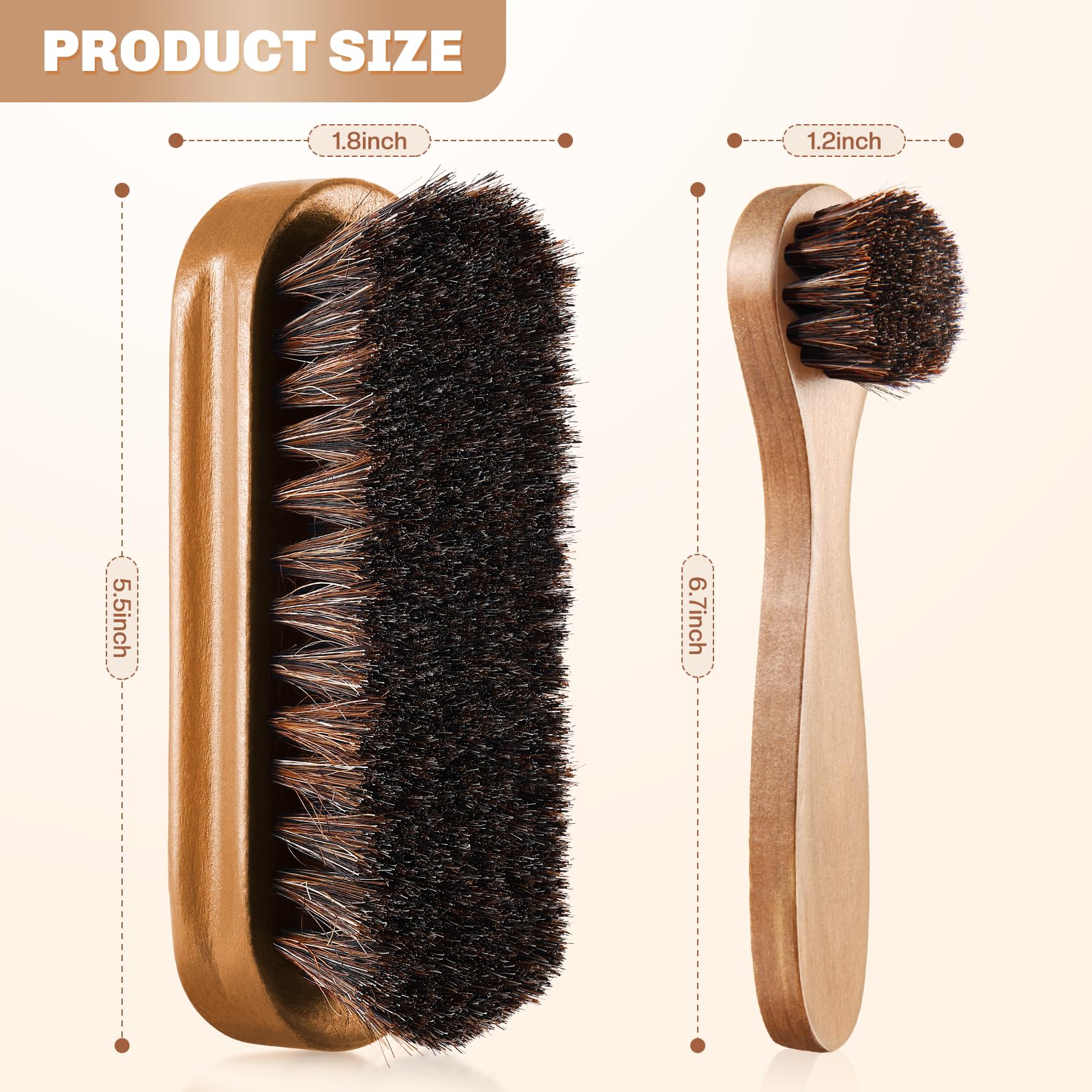 2 Pcs Horsehair Shine Shoes Brush Kit Polish Dauber Applicators Cleaning Leather Shoes Boots Care Brushes Suede Cleaner Brush (3.5 Count)