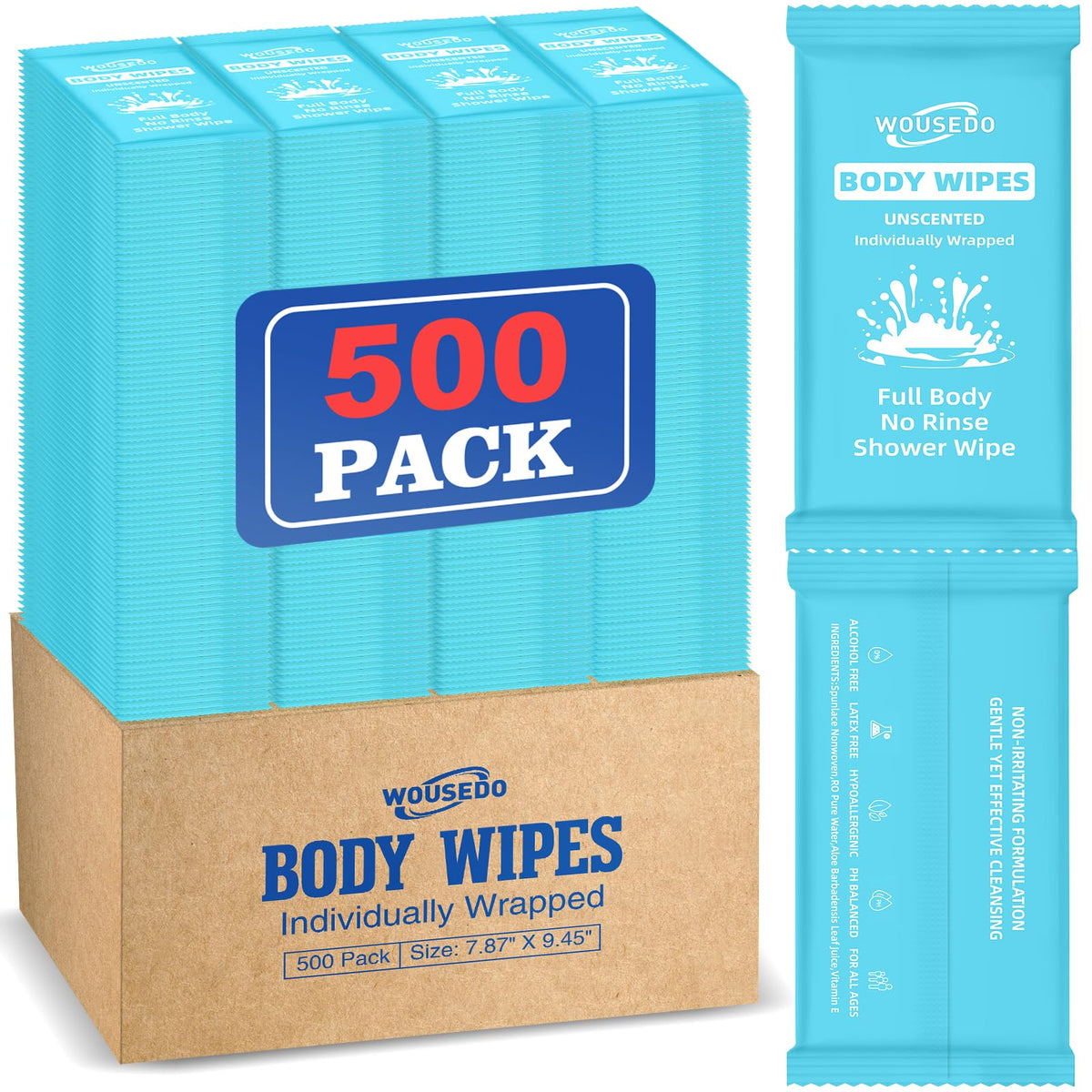 500 Pack Ultra Thick Body Wipes Individually Wrapped (500 Count) - ModHome Supplies
