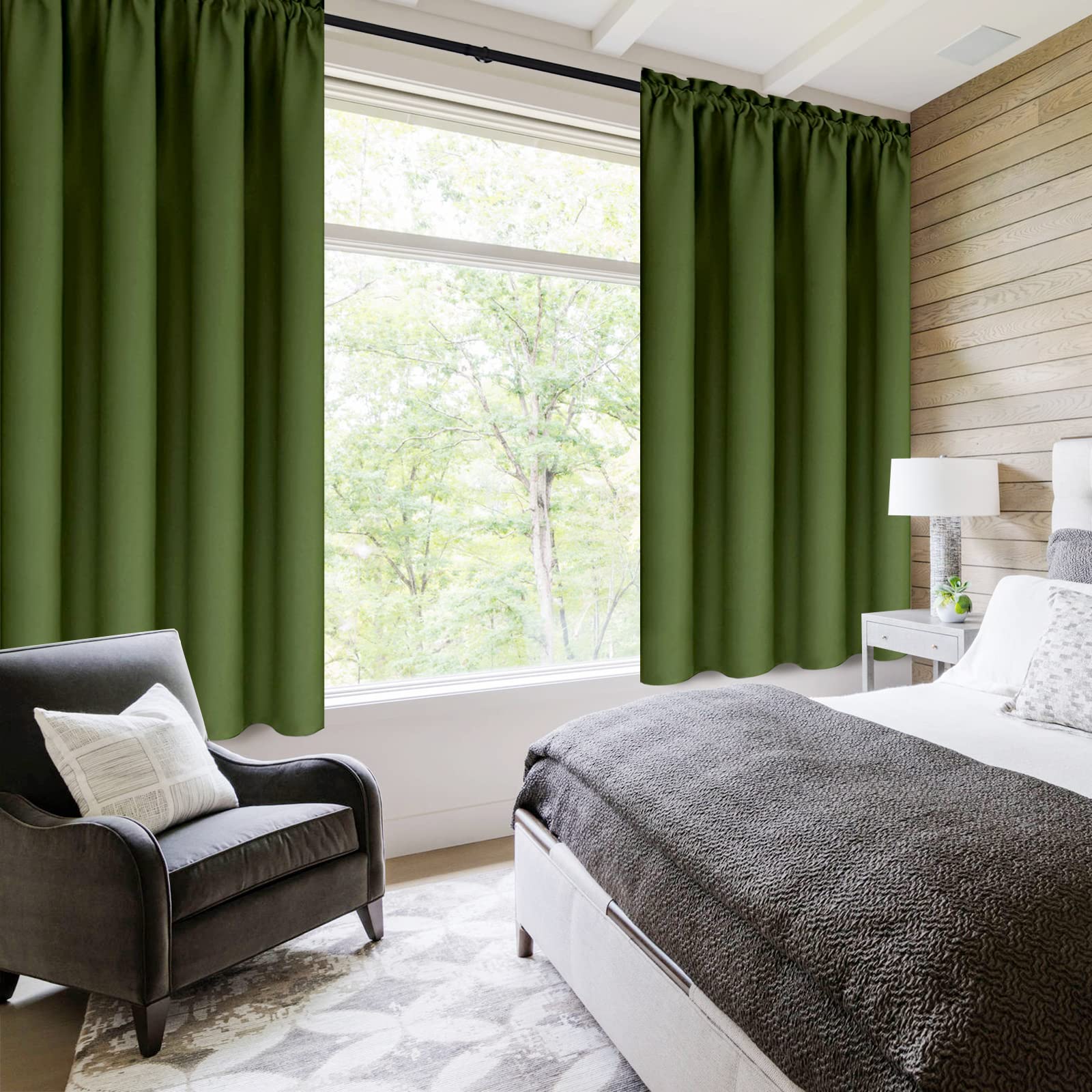 Blackout Curtains for Bedroom 38 x 54 Inch Long Olive Green 2 Panels (2 Count)