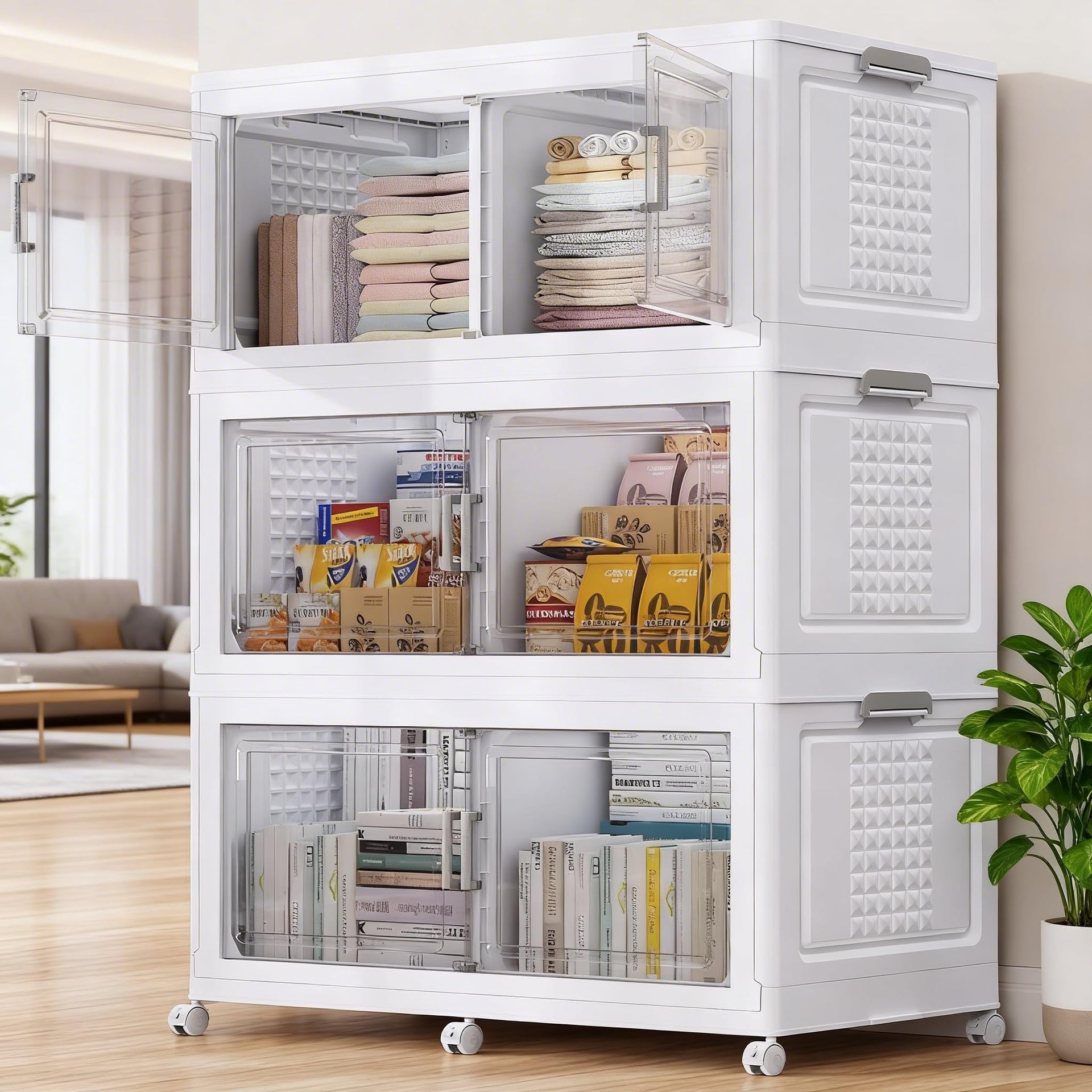 600 Qt Stackable Storage Bins Foldable Cabinet (3 Count)
