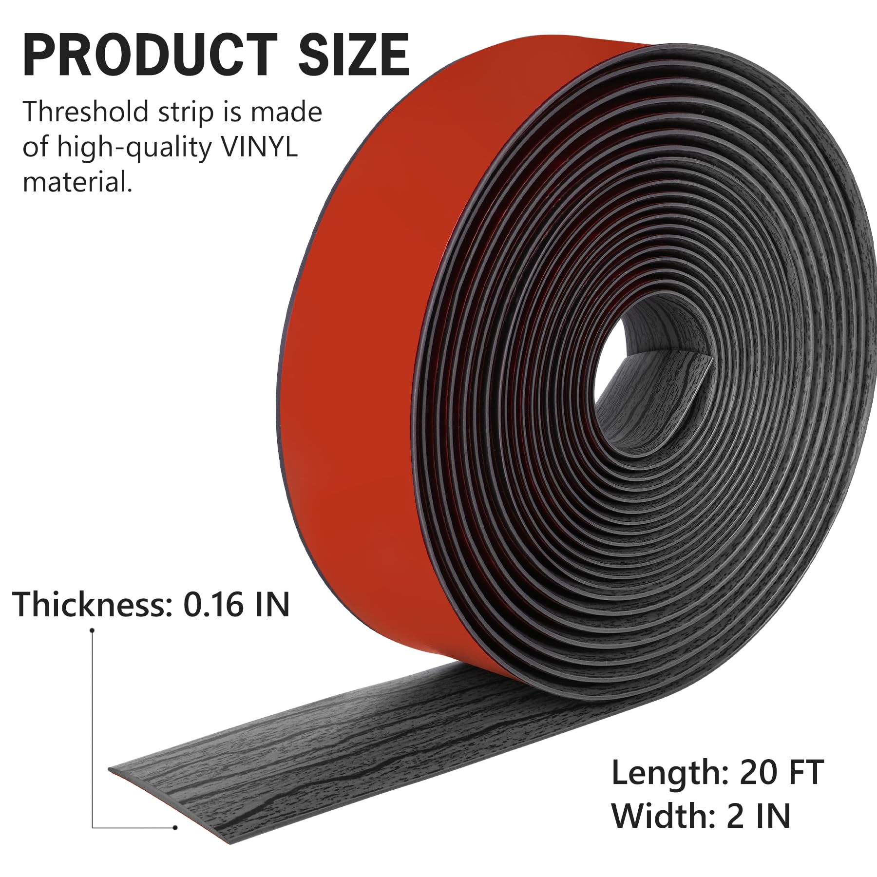 20Ft Floor Transition Strip Self Adhesive Vinyl Cover Floor Strip Flat Divider Transition Strip Wood Grain Design for Laminate Floor Gaps and Doorway Transitions (20 Foot)
