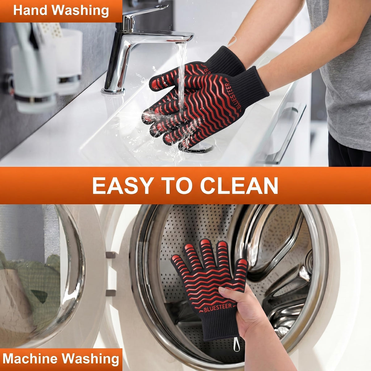 BBQ Gloves 1472°F Heat Resistant Oven Gloves with Fingers Heat Proof Grill Gloves Non (9.6 Ounce)