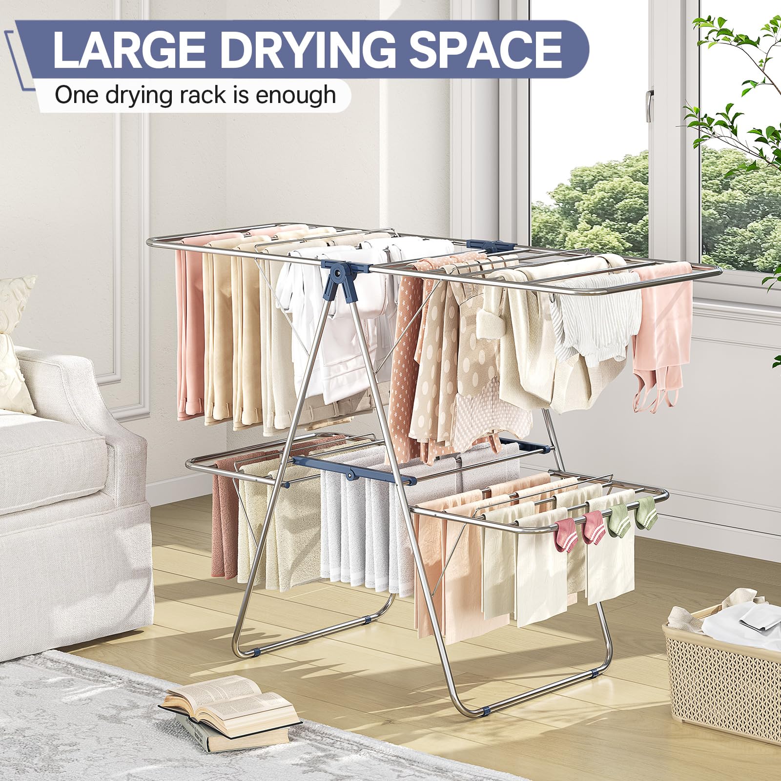 Large Stainless Steel Clothes Drying Rack with 4 Wings