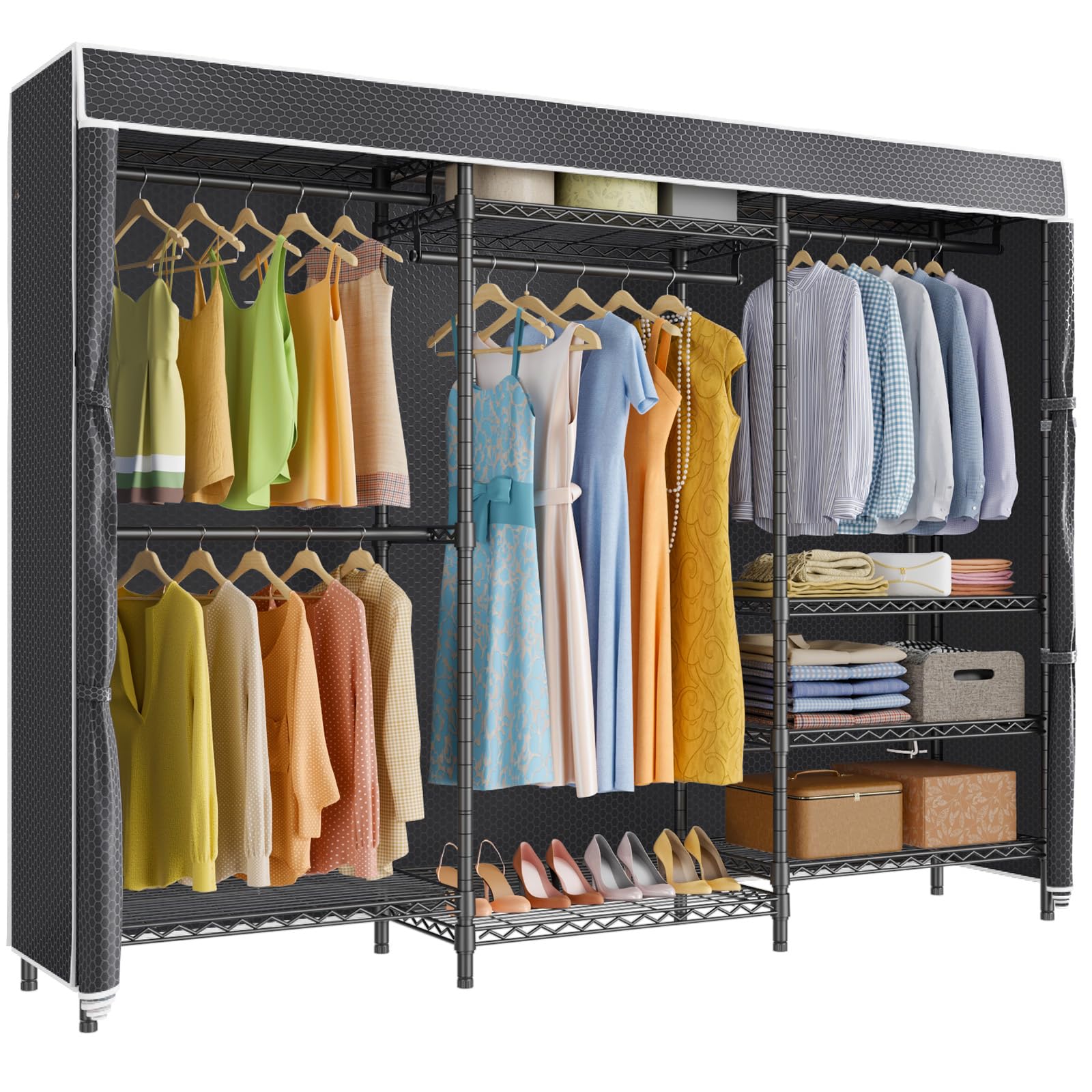 V5C Plus Covered Clothing Rack Portable Wardrobe Closet