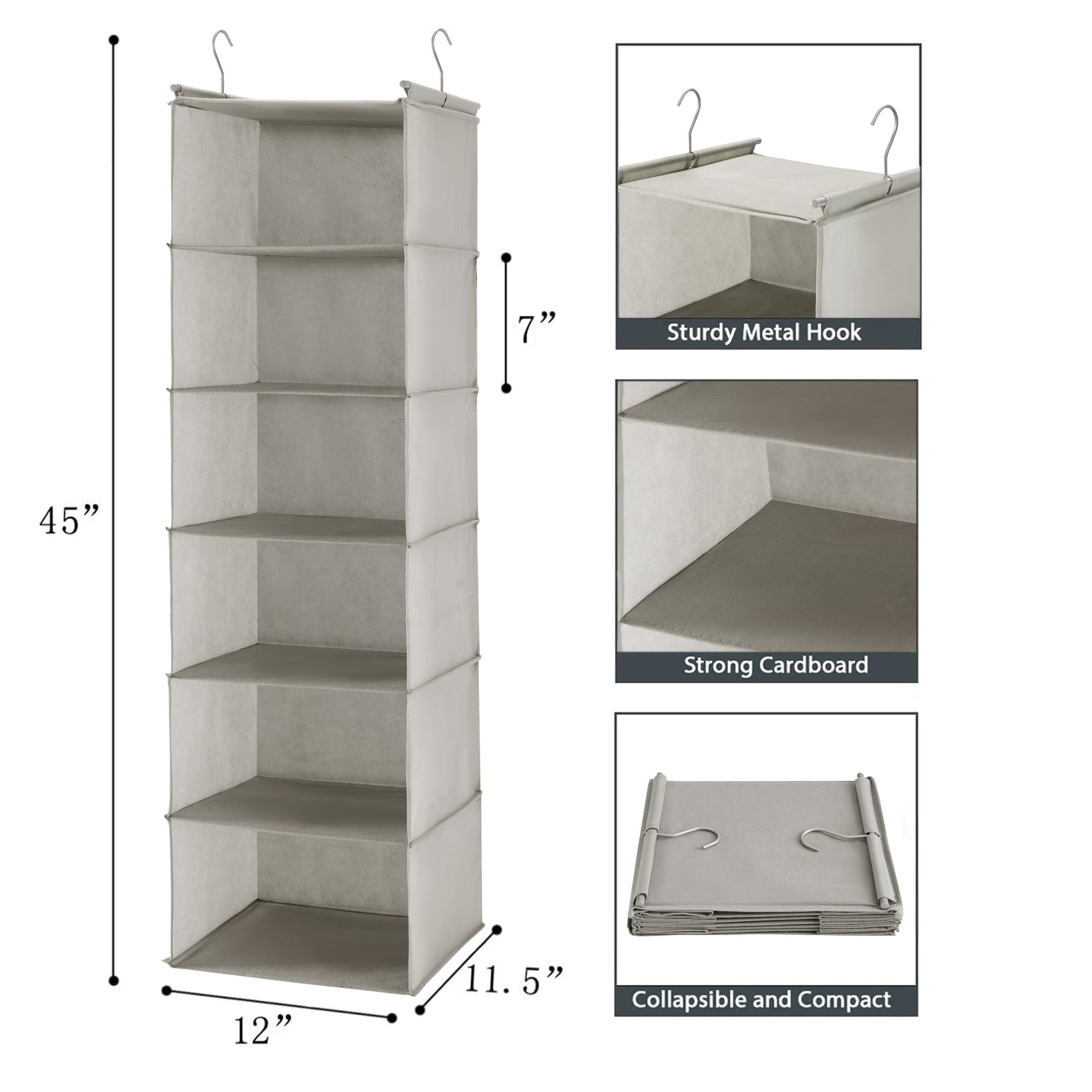 6 Tier Shelf Hanging Closet Organizer with 2 Hooks