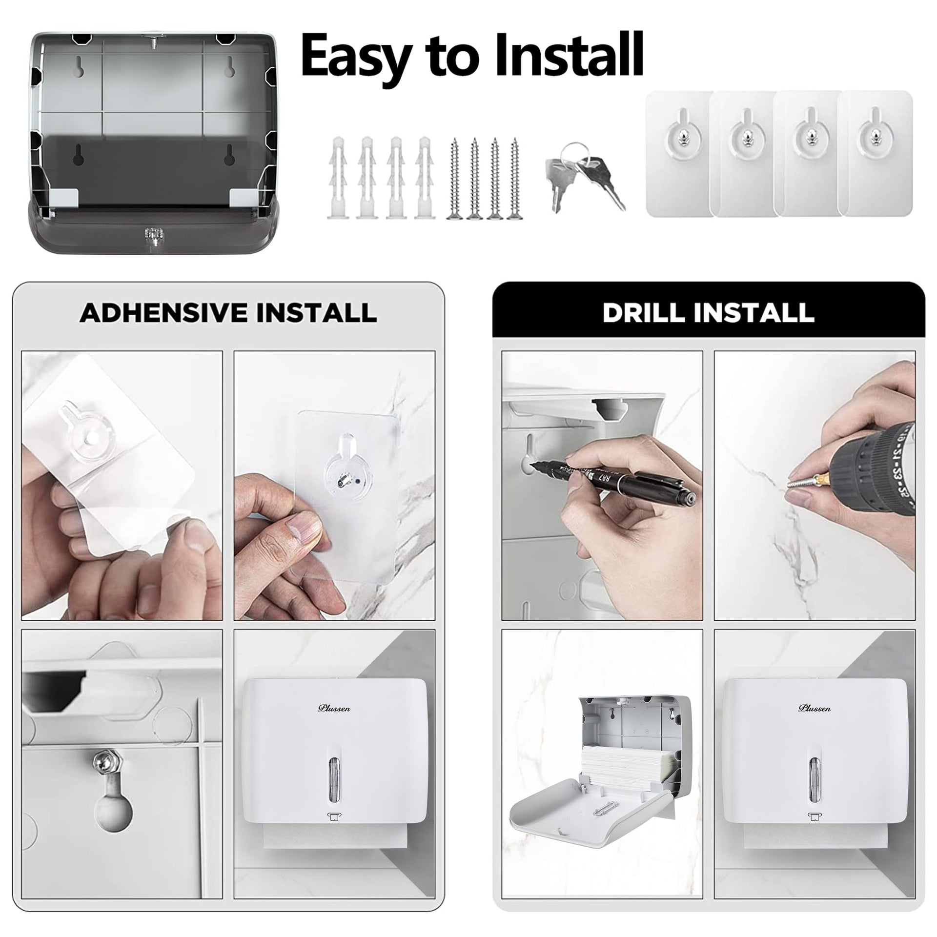 Paper Towel Dispenser Wall Mount Commercial Pack of 3 White Holder Fits Multifold Hand Towels for Kitchen Bathroom (3 Count)