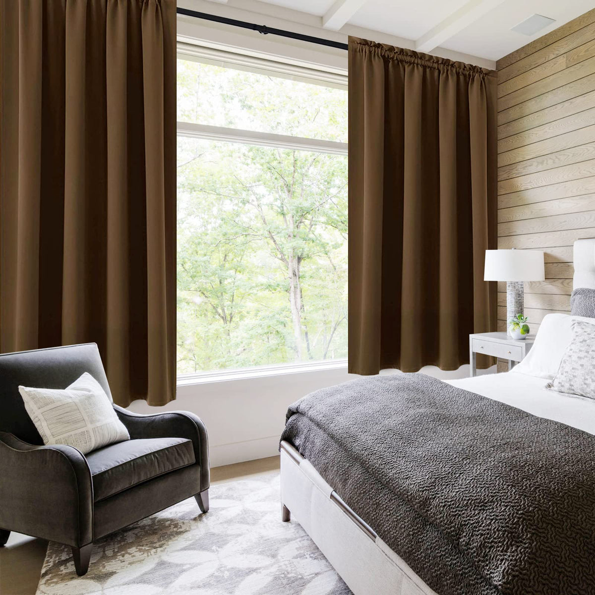 Blackout Curtains for Bedroom Living Room 52 x 63 Inch Long Brown (2 Count)