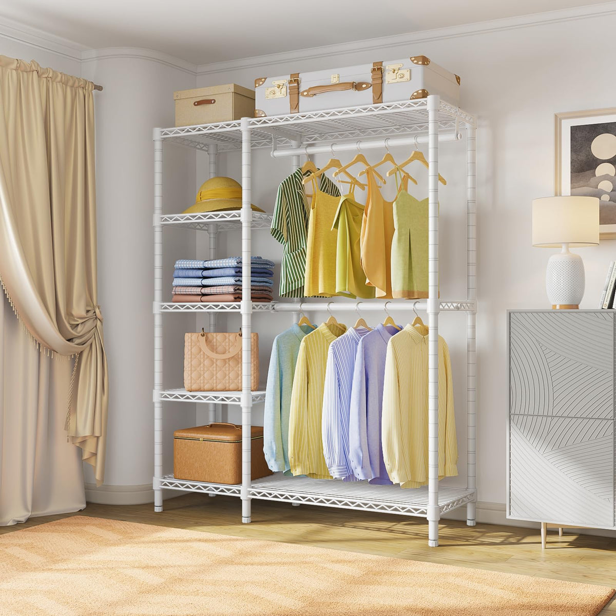 V7 Clothing Rack with Shelves Heavy duty Closet for Hanging Clothes