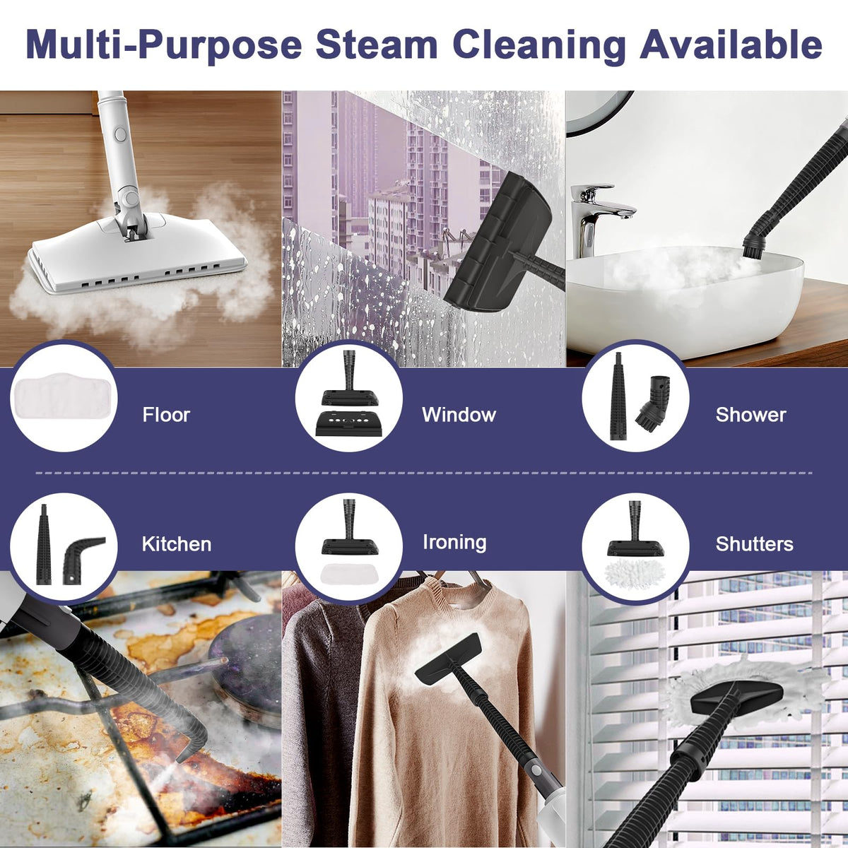 6-in-1 Steam Mop, 1200W Rotated Steam Cleaner for Home, 2 Modes, 400ML Removable Tank, 23FT Power Cord, 2 Pads, Multi-Surface Steamer for Hard Floor, Laminate Floor, Tiles Cleaning (White Silk)
