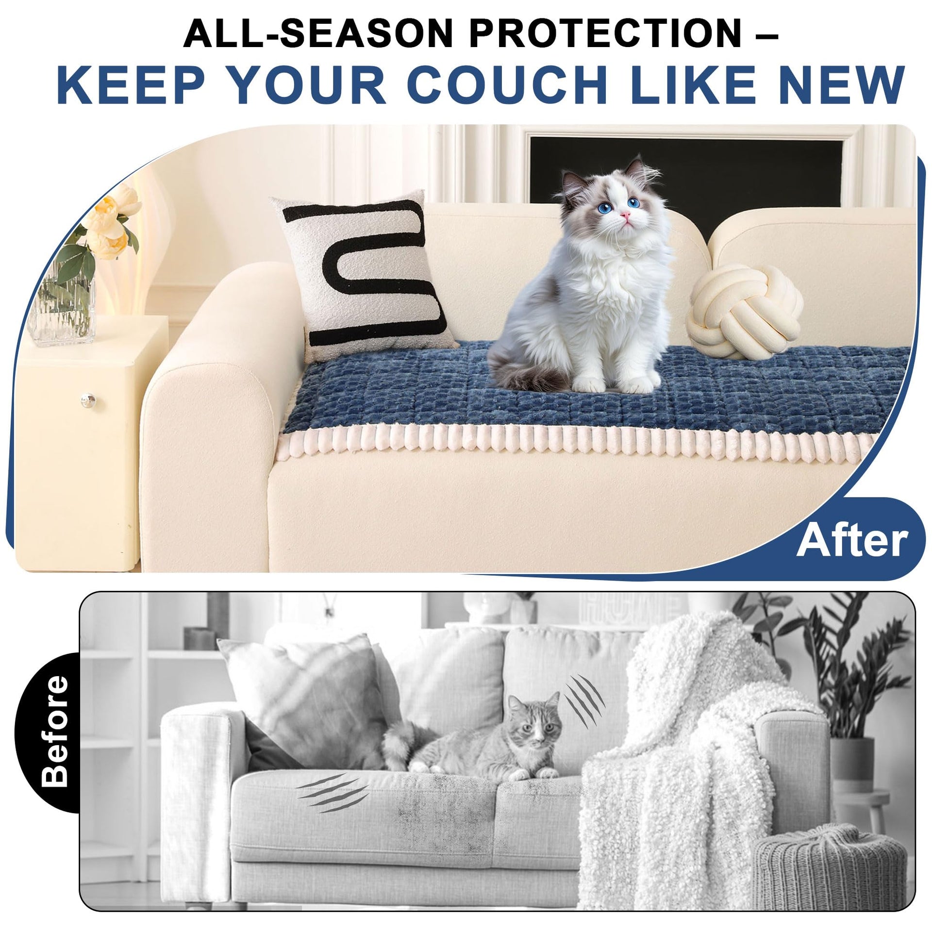 Couch Cover for Dogs Washable Non Slip Pet Couch Covers Sofa Protector (3 Count)