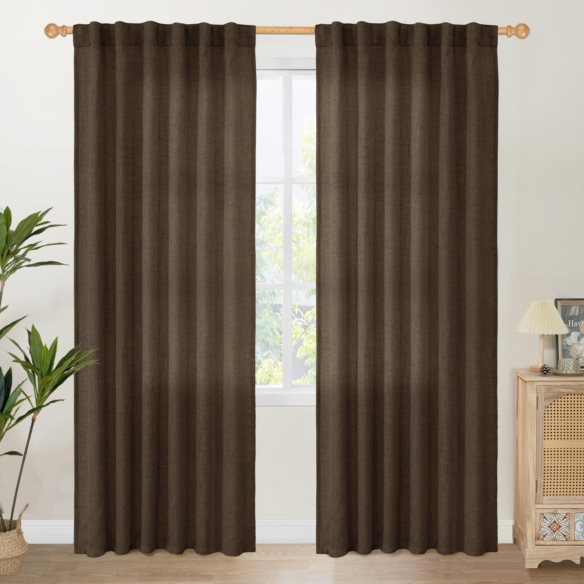 Brown Linen Curtains 80 Inch Length for Living Room (2 Count)