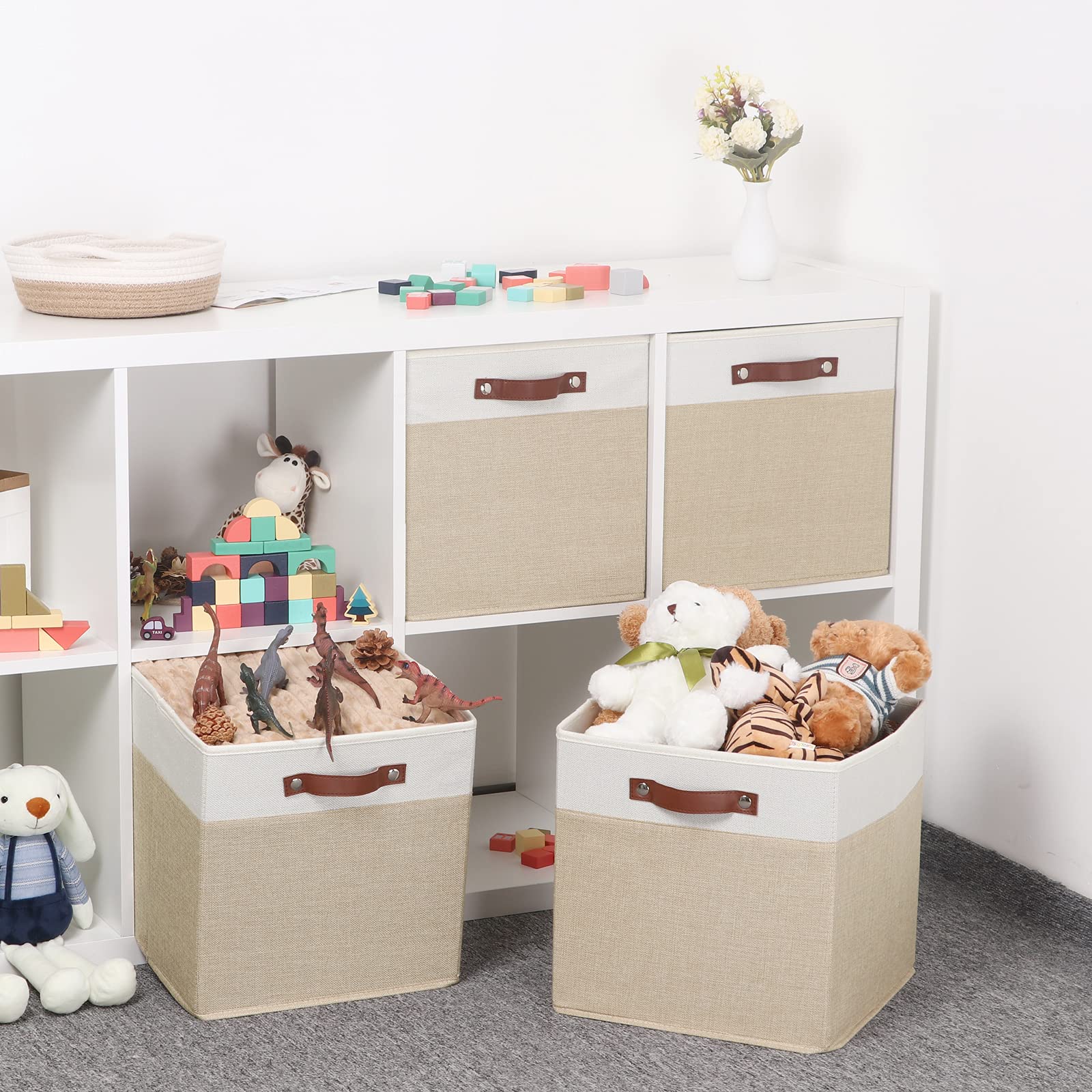 Cube Storage Bins 13 Inch Fabric Storage Cubes Storage Baskets for Shelves Closet Baskets for Cube Storage with Leather Handles