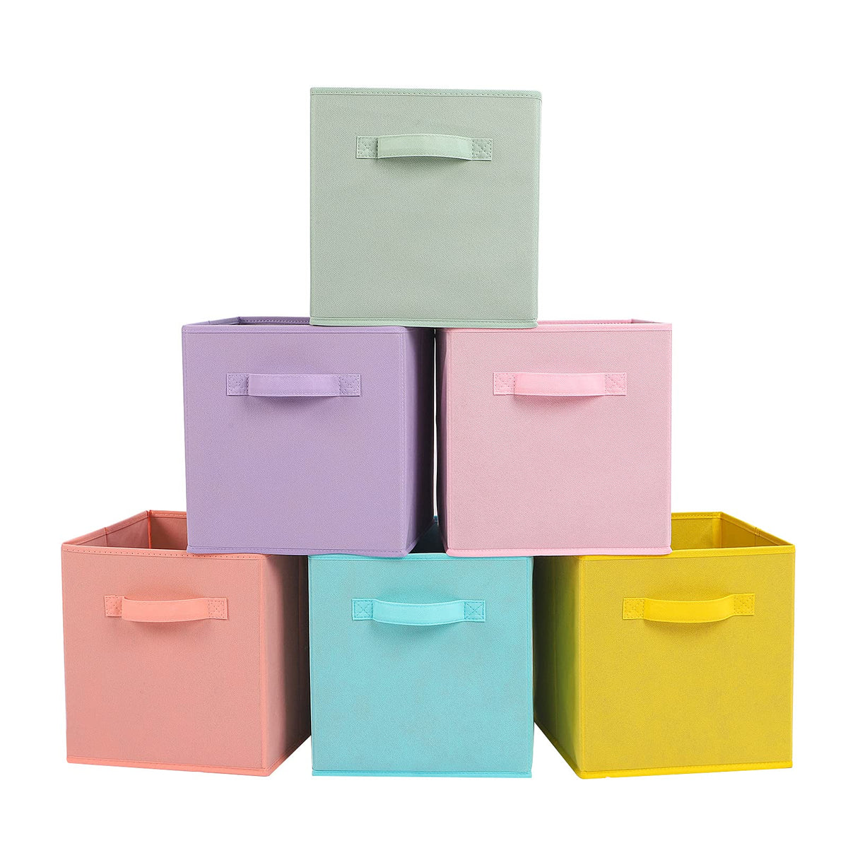 Fabric Storage Bins 6 Pack Fun Colored Durable Storage Cubes with Handles Foldable Cube Baskets for Home (6 Count)