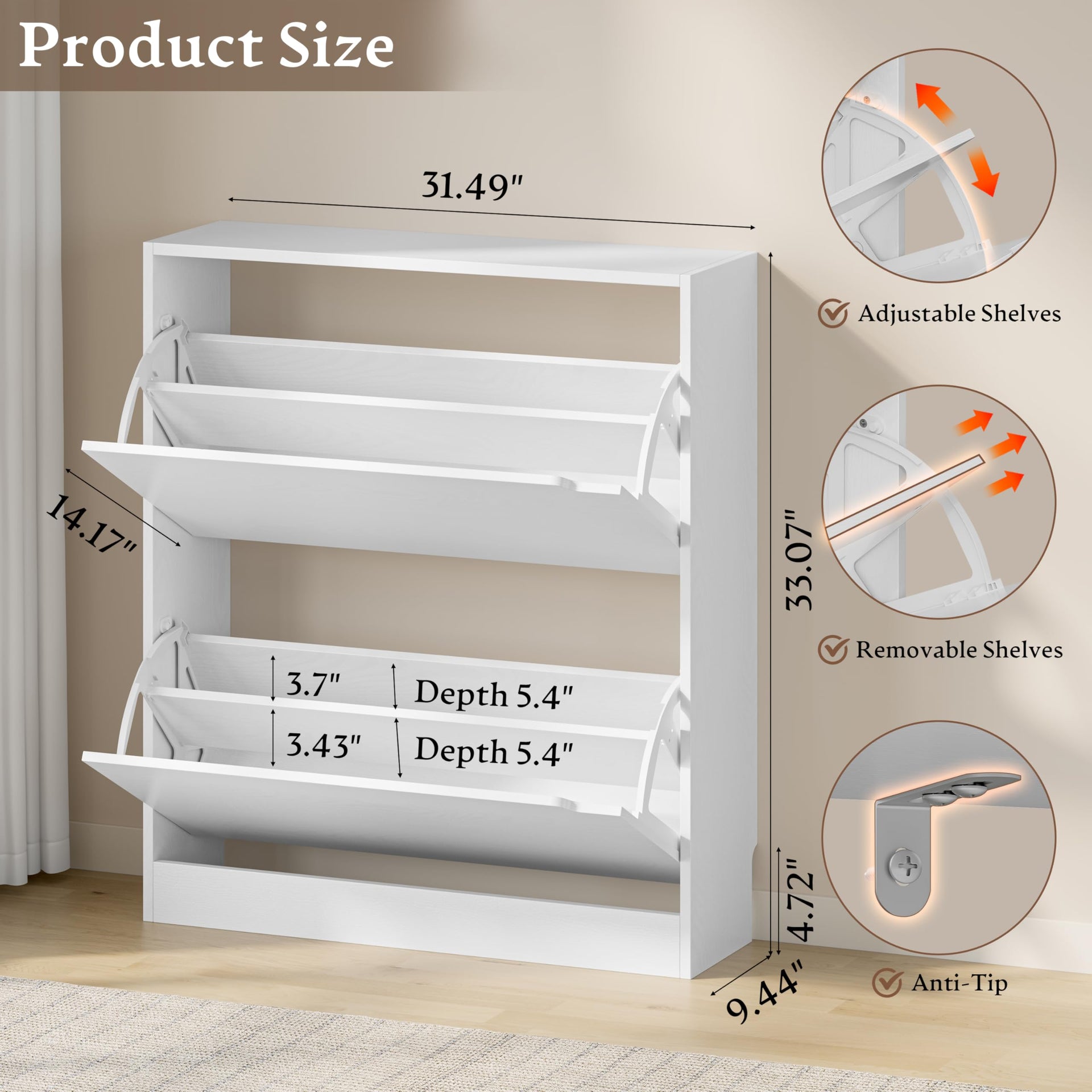 Shoe Cabinet with 2 Flip Drawers