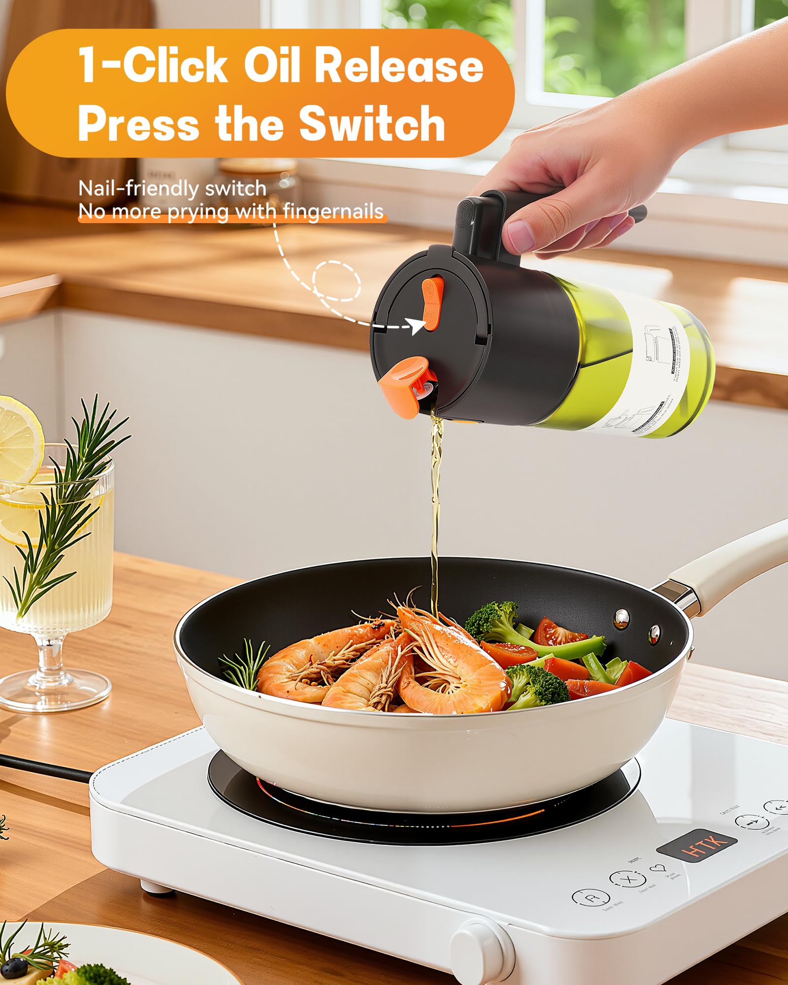 Olive Oil Sprayer & Dispenser Bottle for Cooking 17oz Dark Glass Oil Mister
