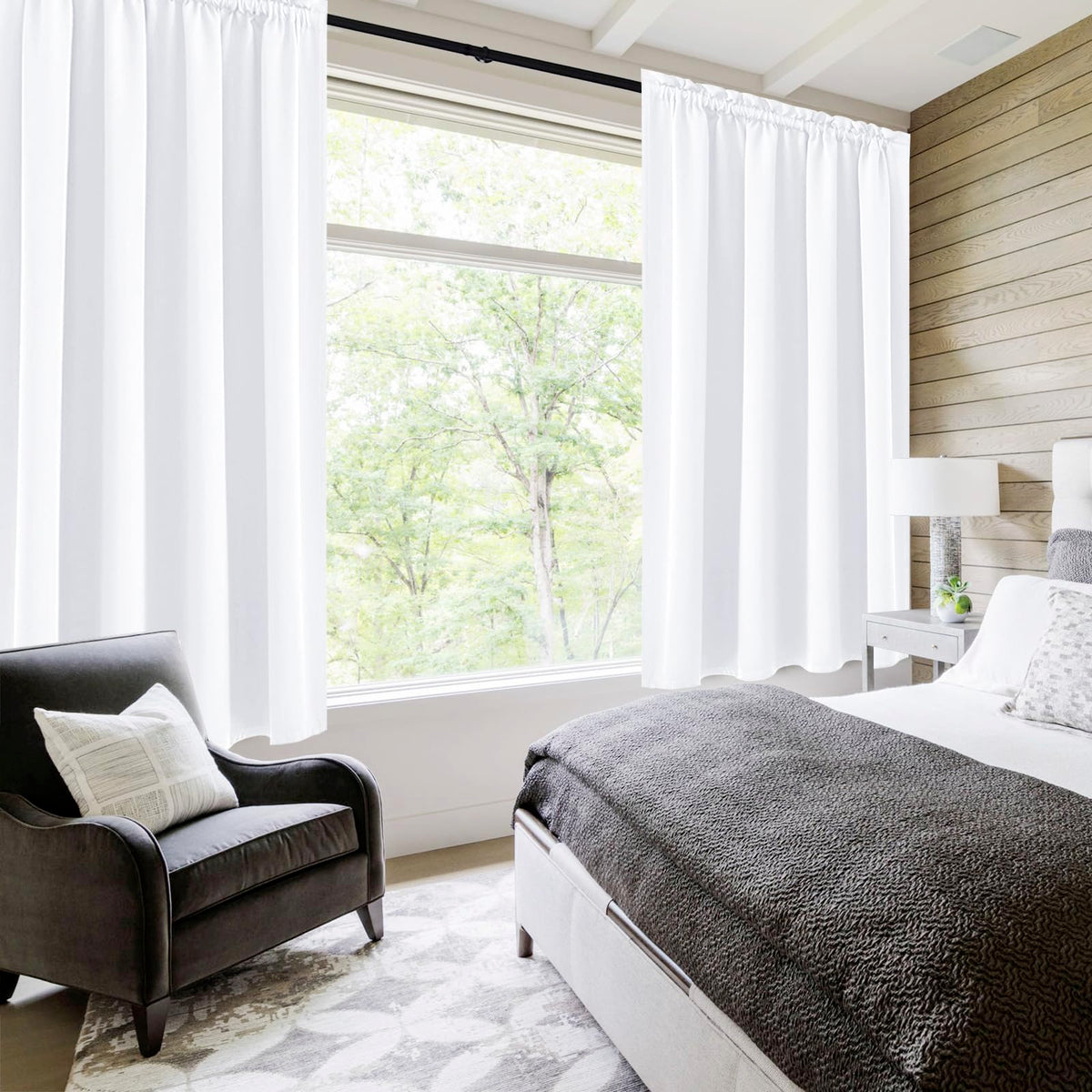 White Curtains 50% Light Blocking for Living Room 54 Inch 2 Panels (2 Count)
