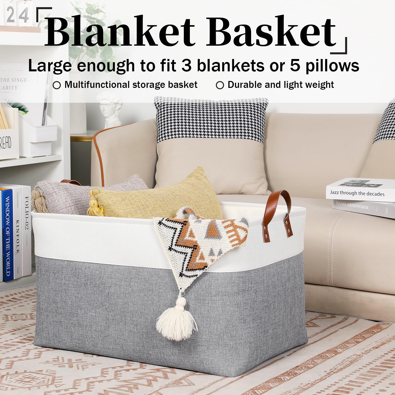 Extra Large Storage Baskets for Organizing 22"x15"x13" Foldable Fabric Storage Baskets Organizer Bins with Handles Large Storage Basket for Shelves Closet Toys Books