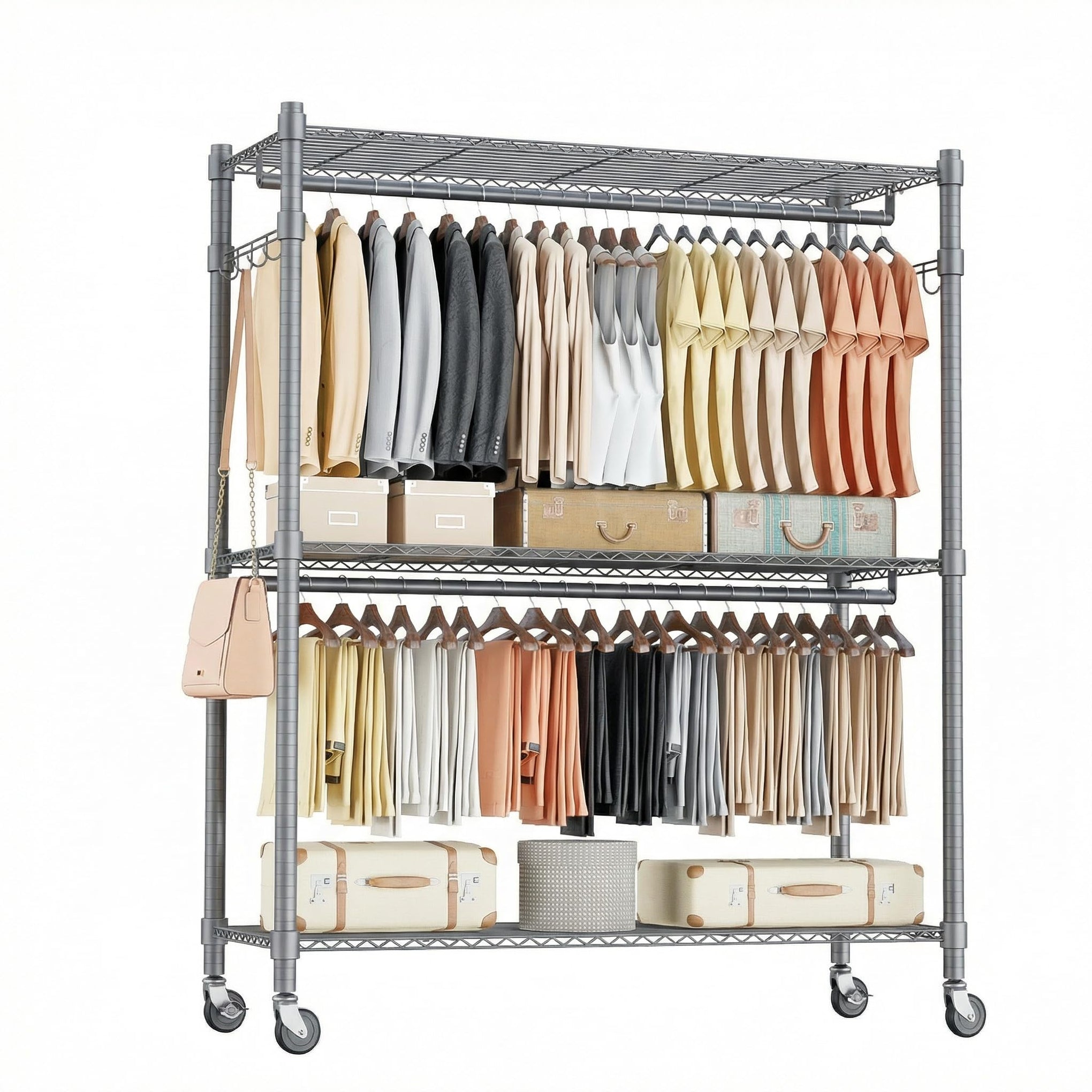 Rolling Clothes Rack Heavy Duty