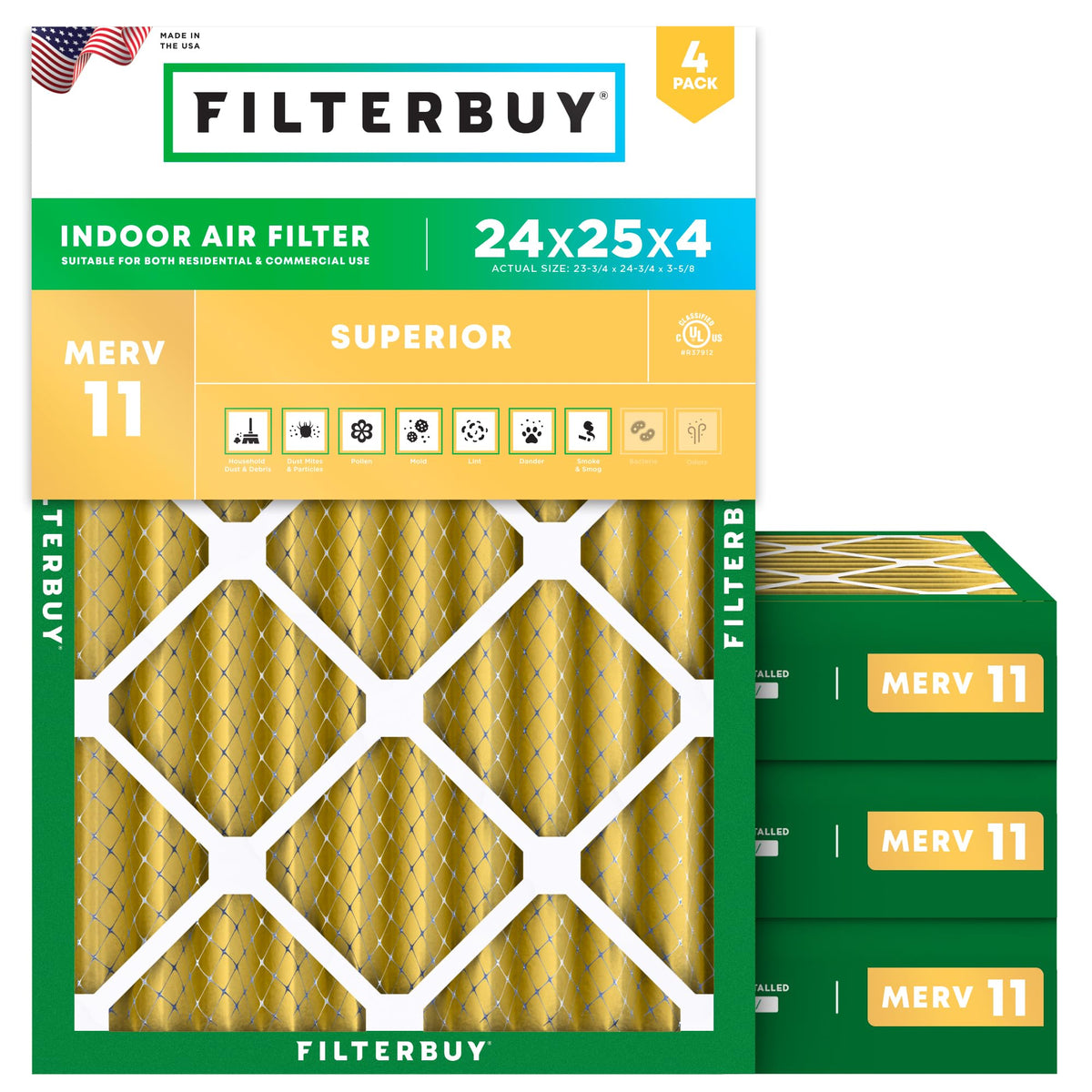 24x25x4 Air Filter MERV 11 Pet & Allergy Defense (4 Count)
