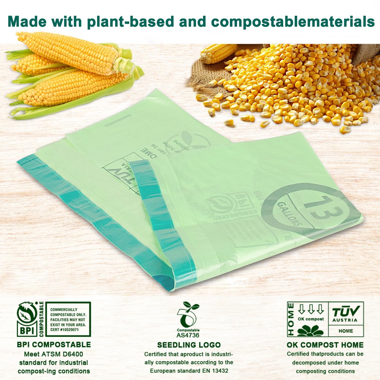 13 Gallon 200 Count Compostable Trash Bags with Home (50 Count)