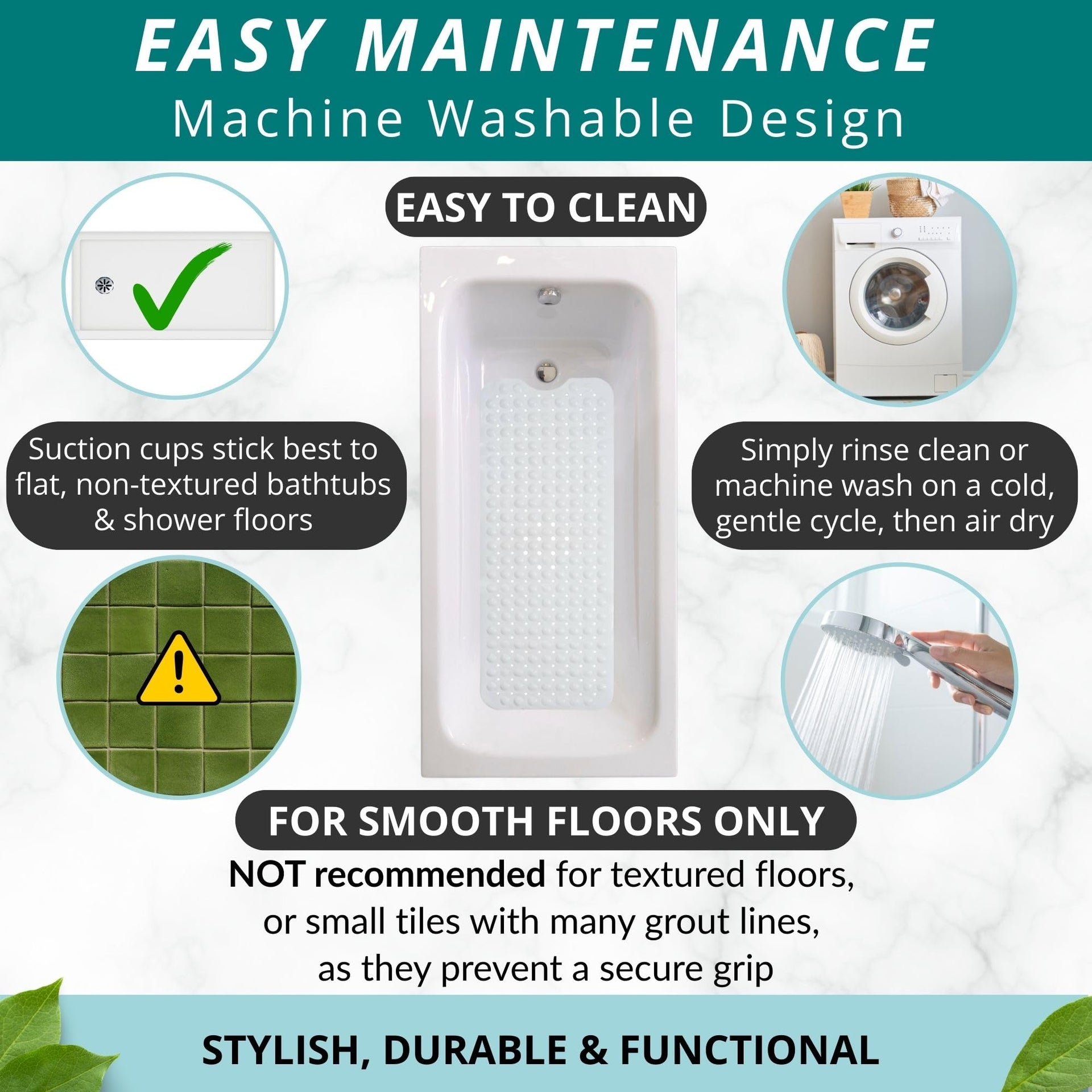 Non Slip Bath & Shower Mat 40x16 Extra Long