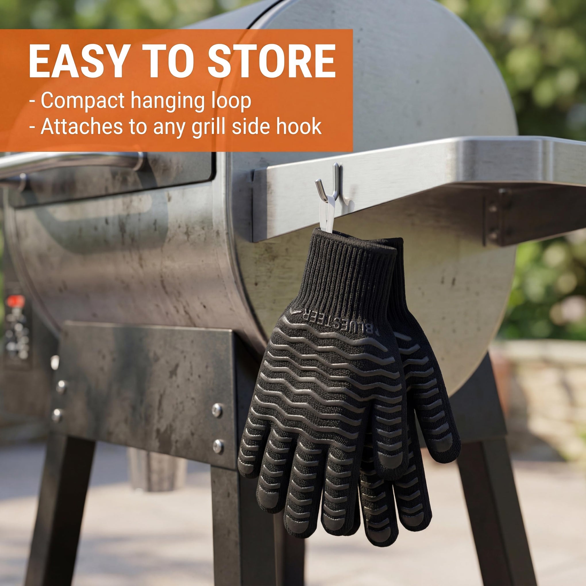 BBQ Gloves 1472°F Heat Resistant Oven Gloves with Fingers Heat Proof Grill Gloves Non (9.6 Ounce)