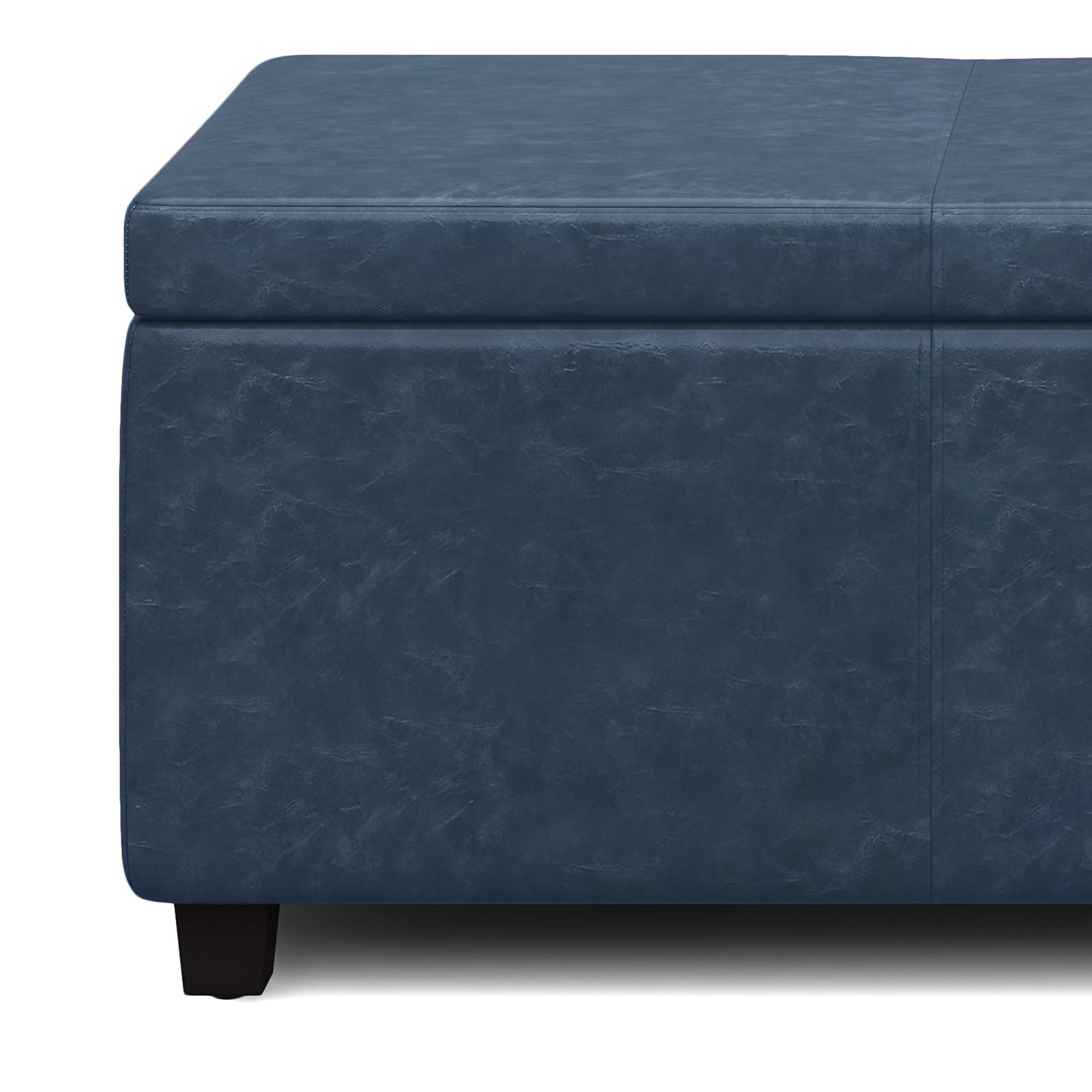 Avalon 48" Wide Vegan Leather Storage Ottoman in Denim Blue