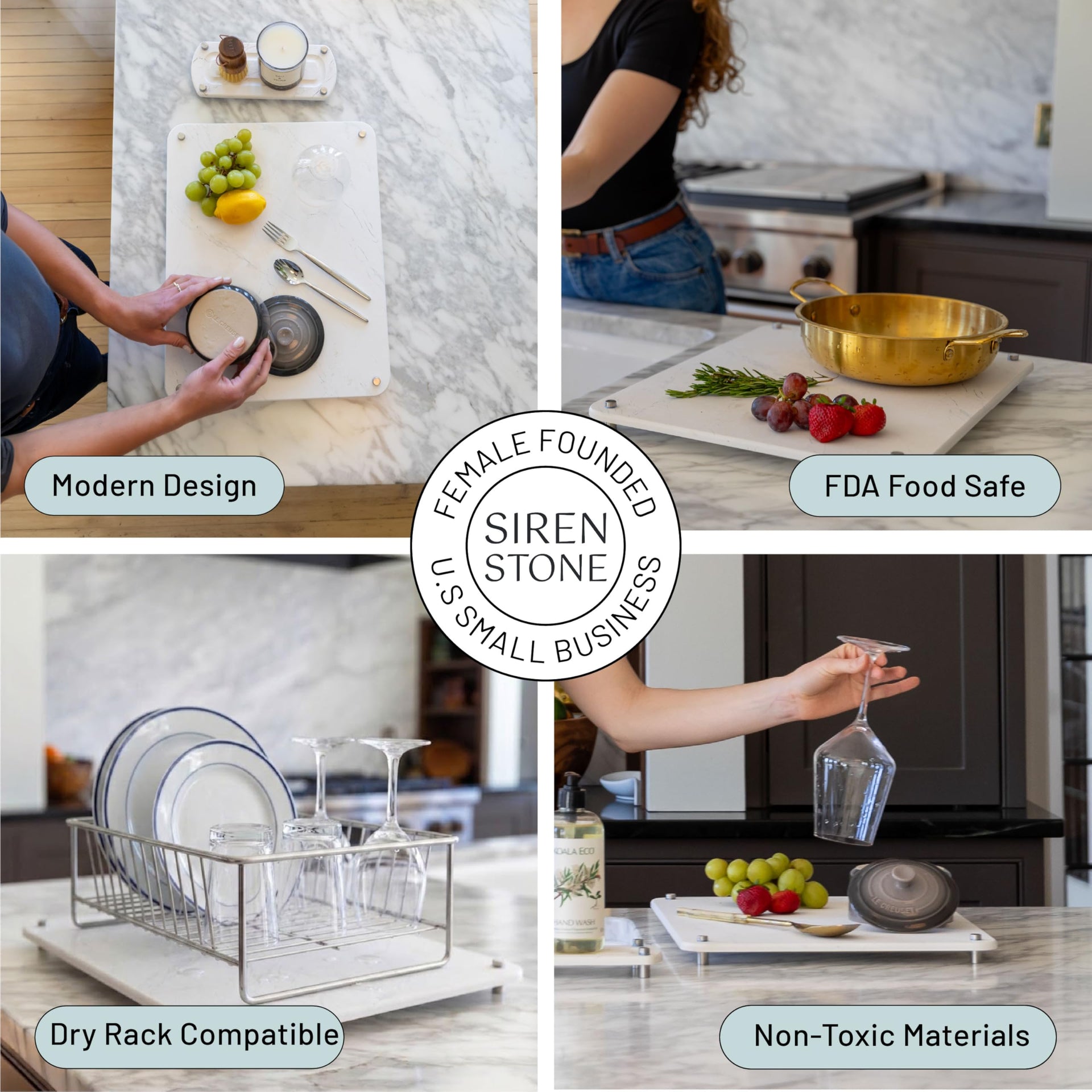LARGE White Stone Dish Drying Mat for Kitchen Counter