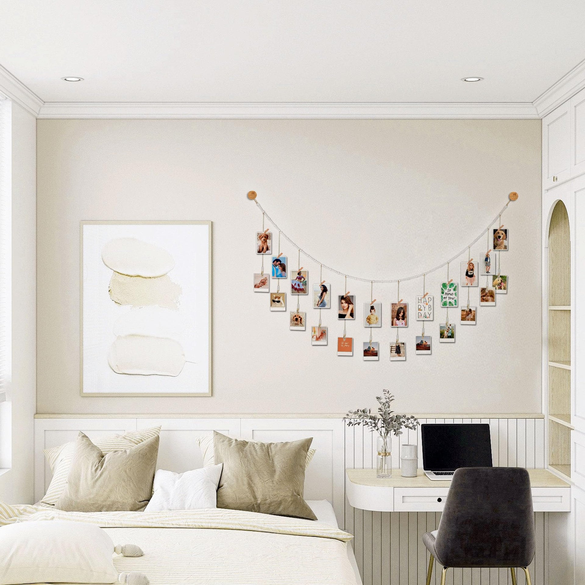 6 Feet Wooden Beads Garland with Clothespins Picture Cards Holder (6 Foot)
