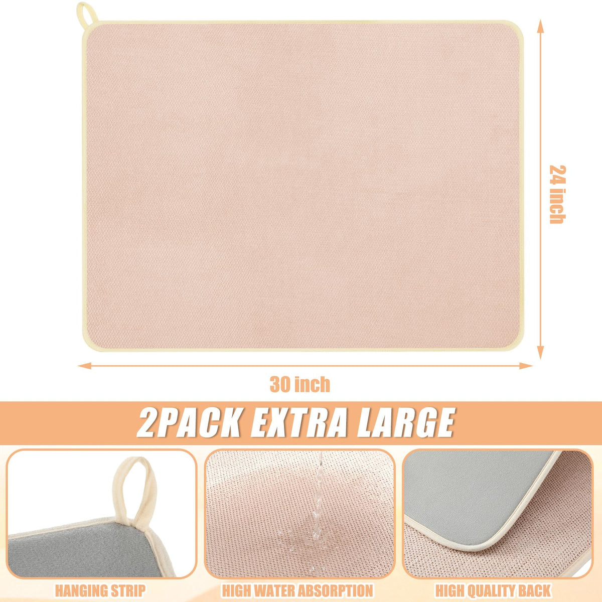 2 Pack Extra Large Dish Drying Mat Microfiber Absorbent Dish Drying Pad Large Size Dishes Drainer Mats for Countertop
