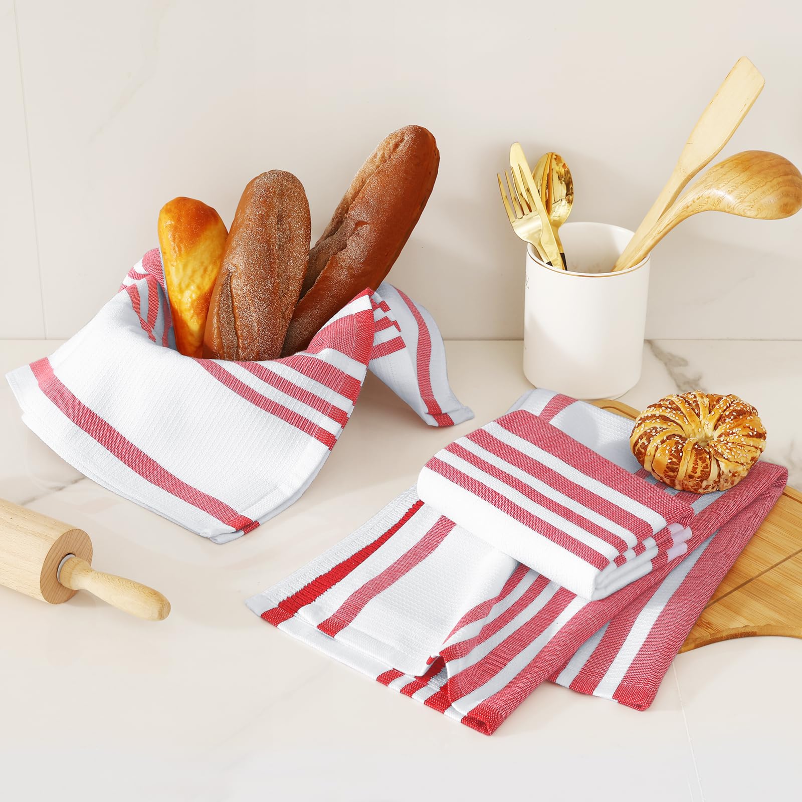 Premium Cotton Stripe Kitchen Towels 3 Pack (3 Count)
