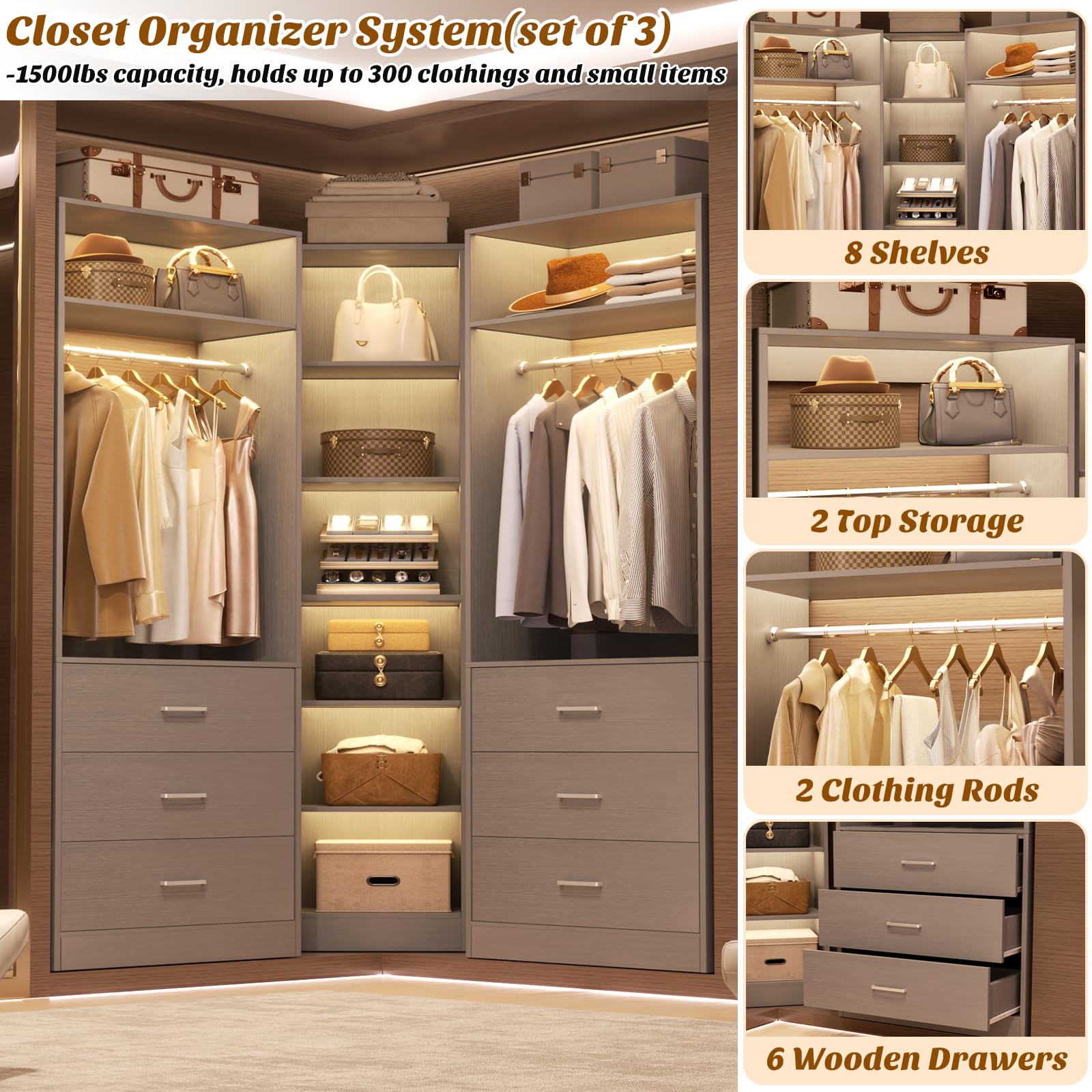 Closet System with 6 Drawers & 10 Shelves