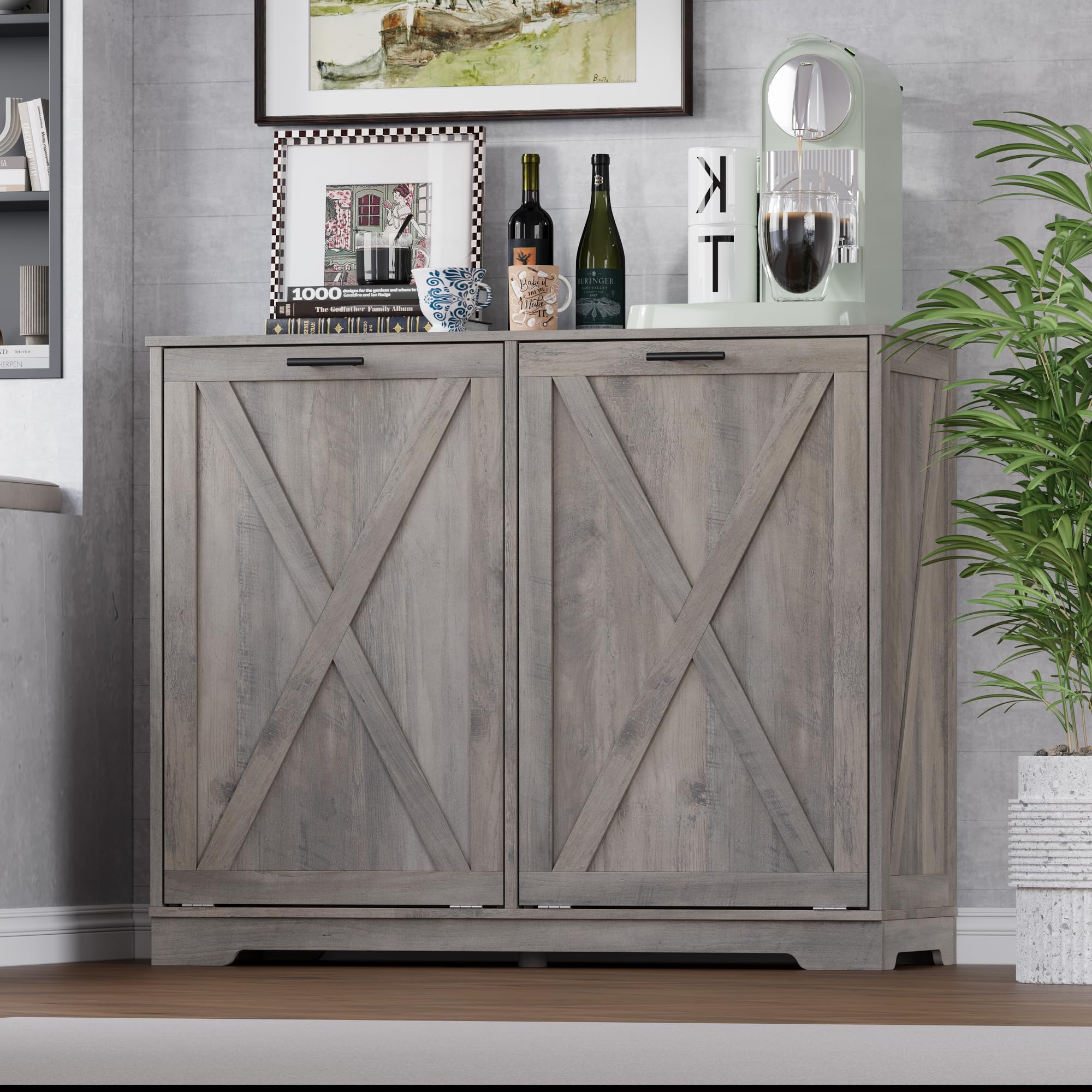 Tilt Out Trash Can Cabinet for 2 Bins