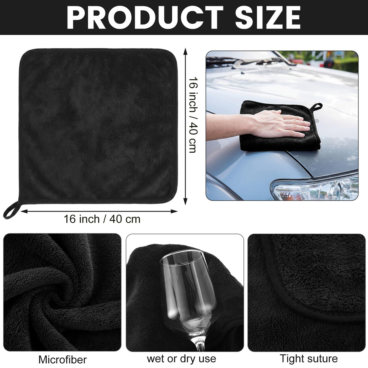 60 Pcs Black Microfiber Towels (60 Count)