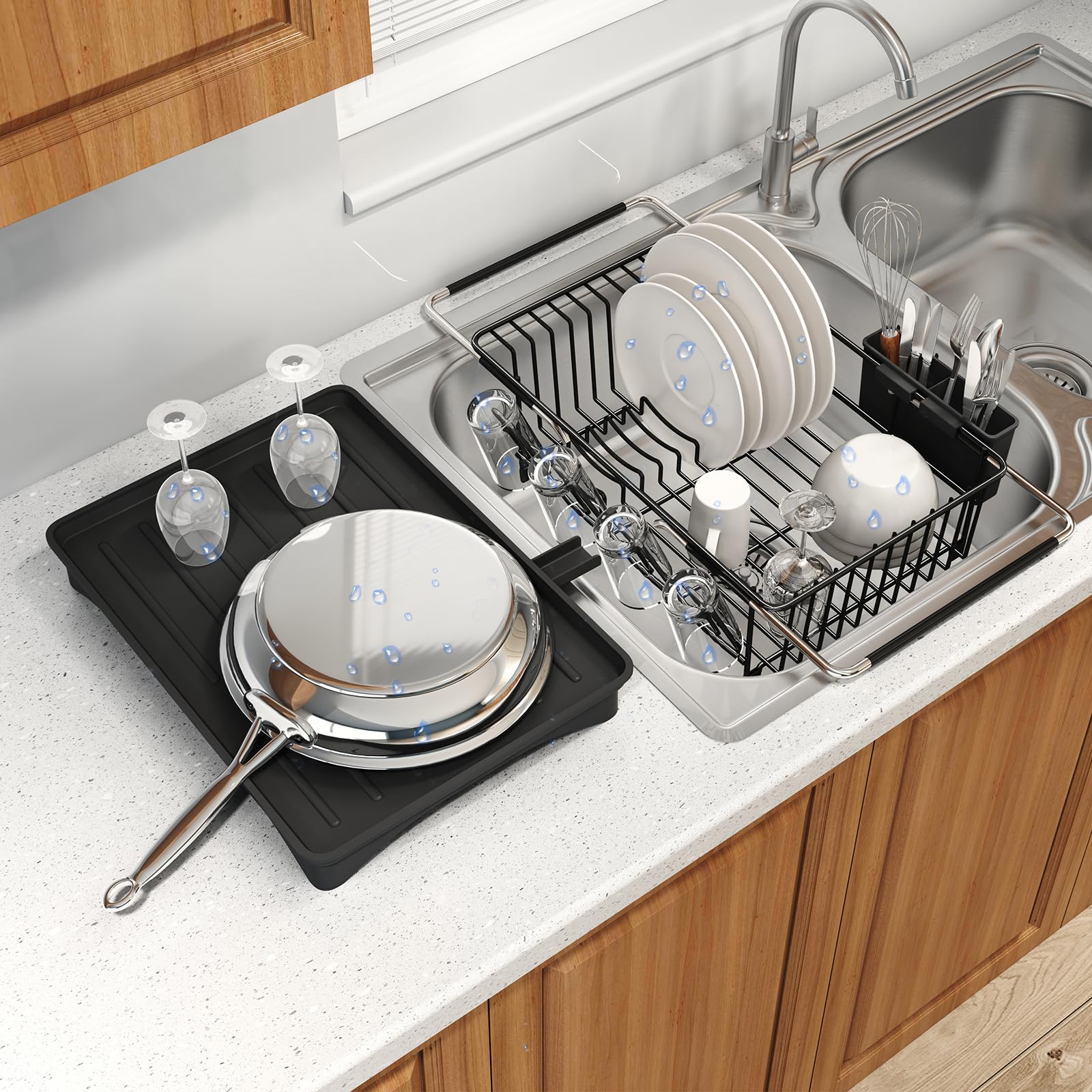 Dish Drying Rack Over The Sink with Utensil Holder