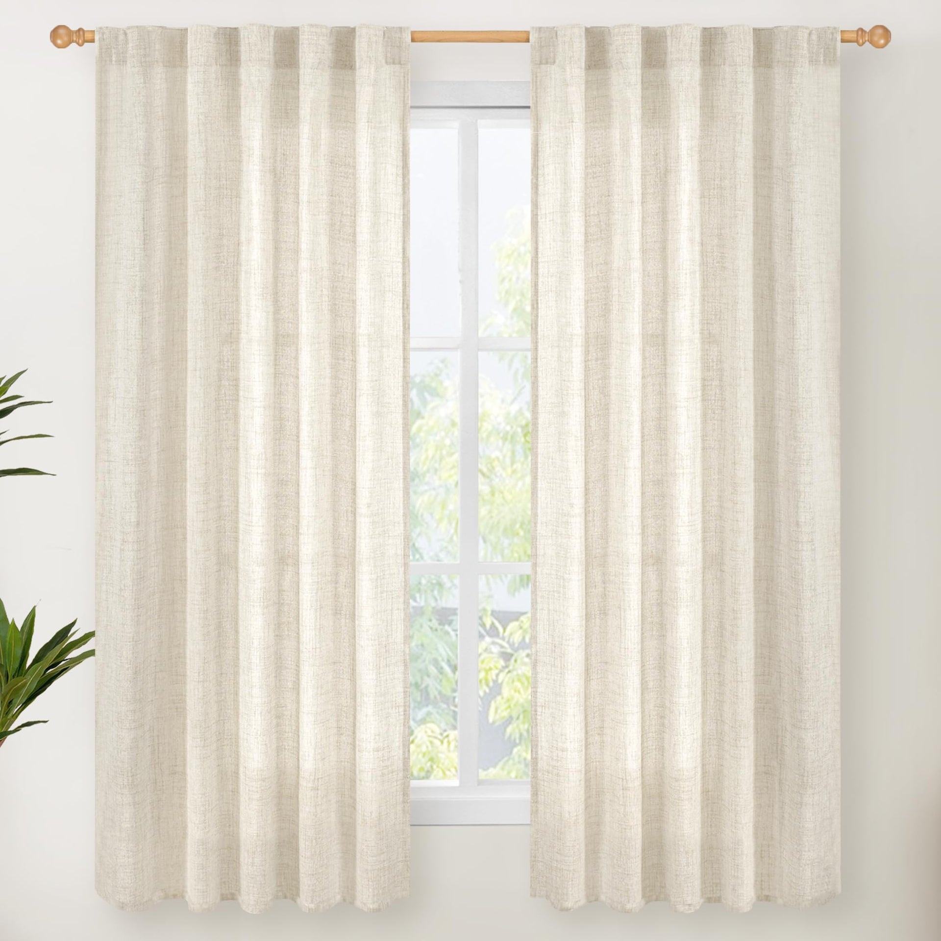 Linen Curtains 63 Inch Length for Living Room (2 Count)