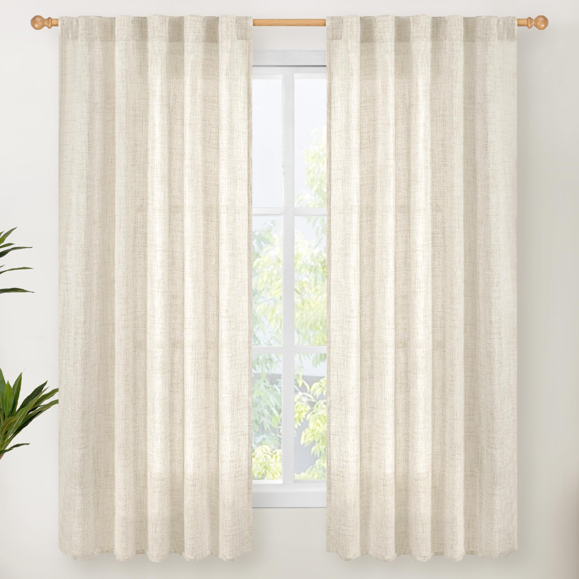 Linen Curtains 63 Inch Length for Living Room (2 Count)