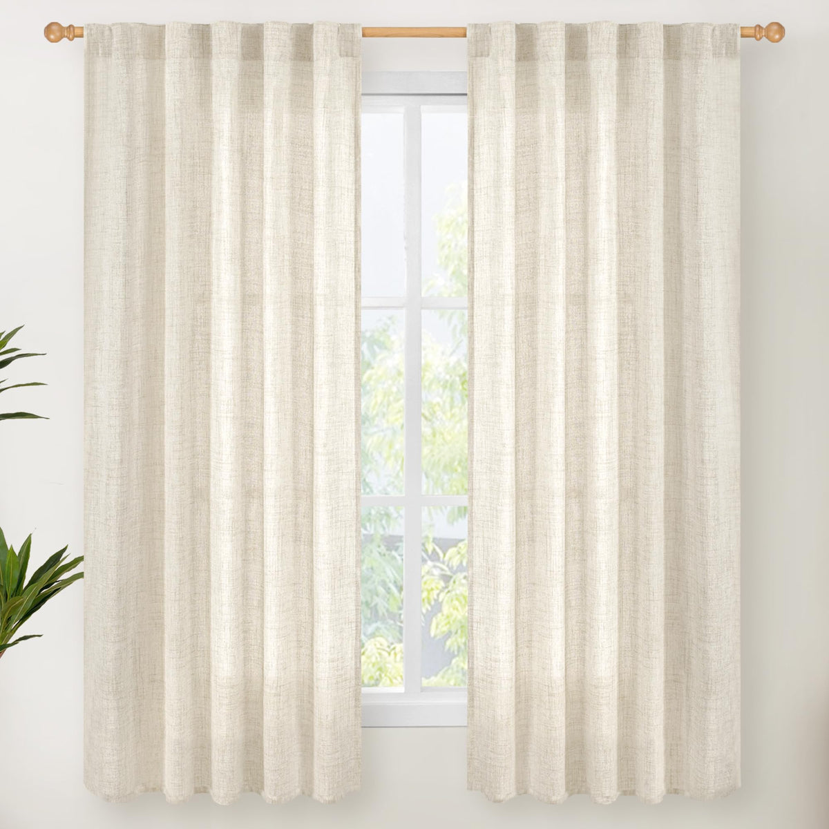 Linen Curtains 63 Inch Length for Living Room (2 Count)