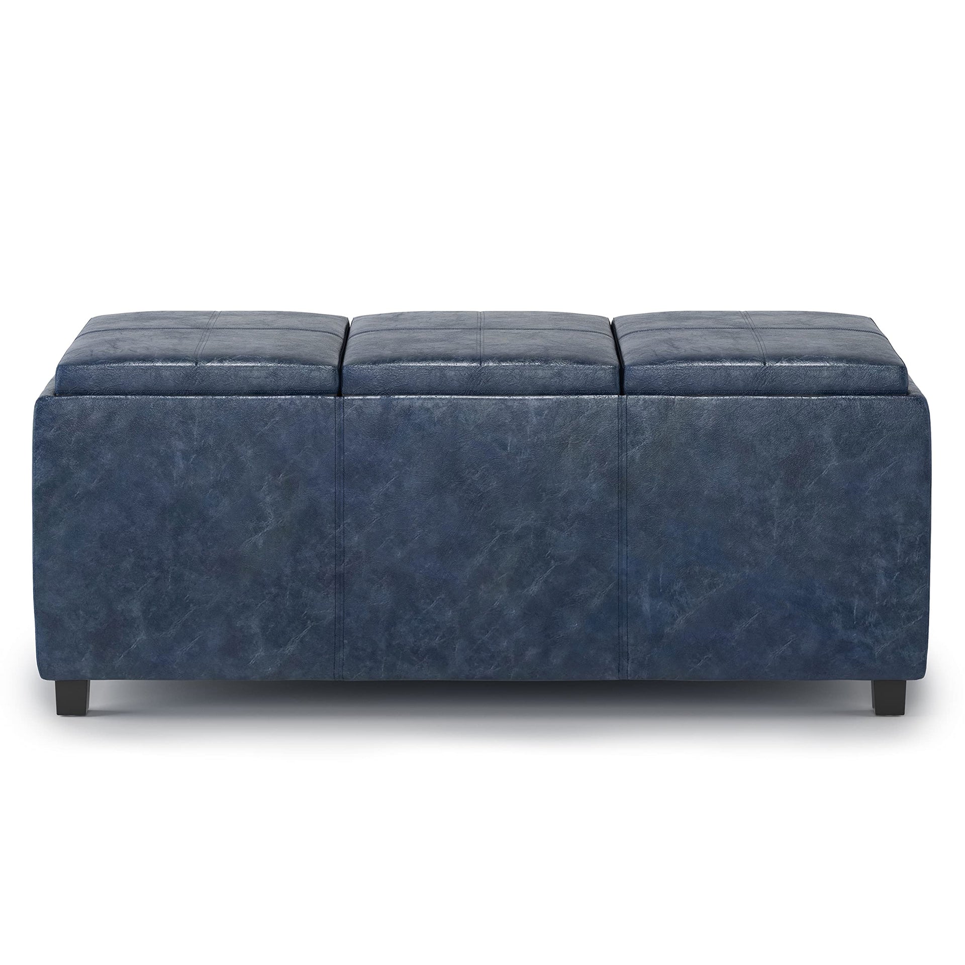 Avalon 42" Wide Vegan Leather Storage Ottoman in Denim Blue