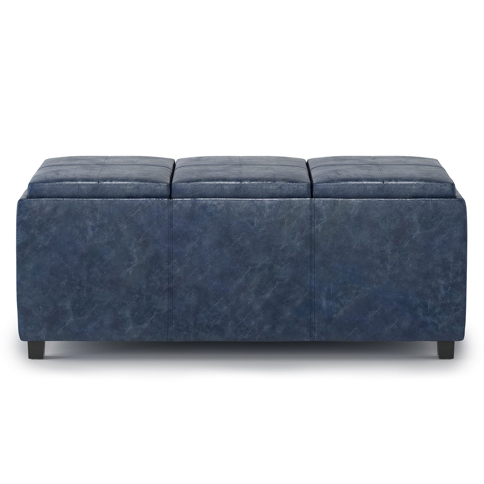 Avalon 42" Wide Vegan Leather Storage Ottoman in Denim Blue